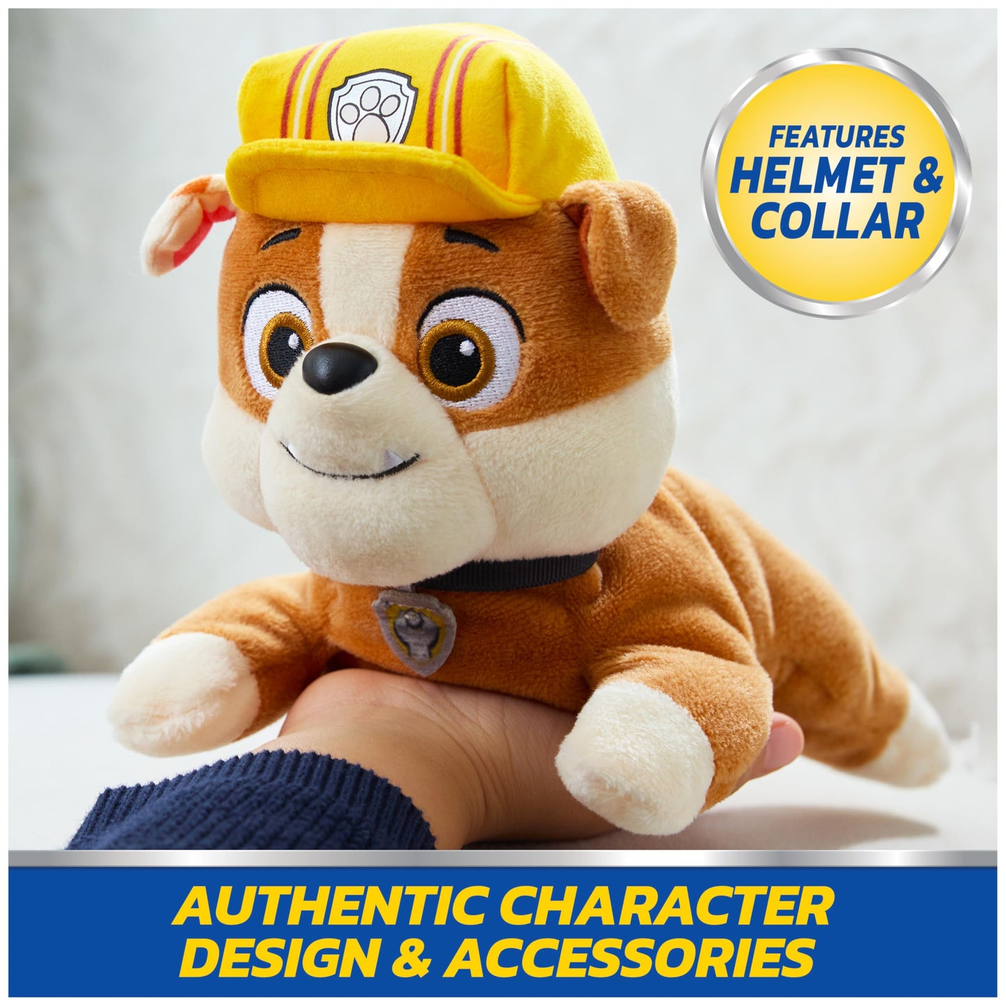 Paw Patrol GUND Rubble Plush, Official Lounging Rubble Plush Toy, Weighted Stuffed Animal, Sensory Toy for Ages 1 and Up, 8”