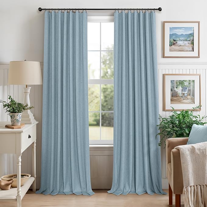 Dusty Stone Blue Completely Blackout Curtains Back Tab Loop Pocket Bedroom Draperies Window Treatment Soundproof Thermal Black Out Long Curtains for Living Room Nursery 52 x 102 Inch Length 2 Panels