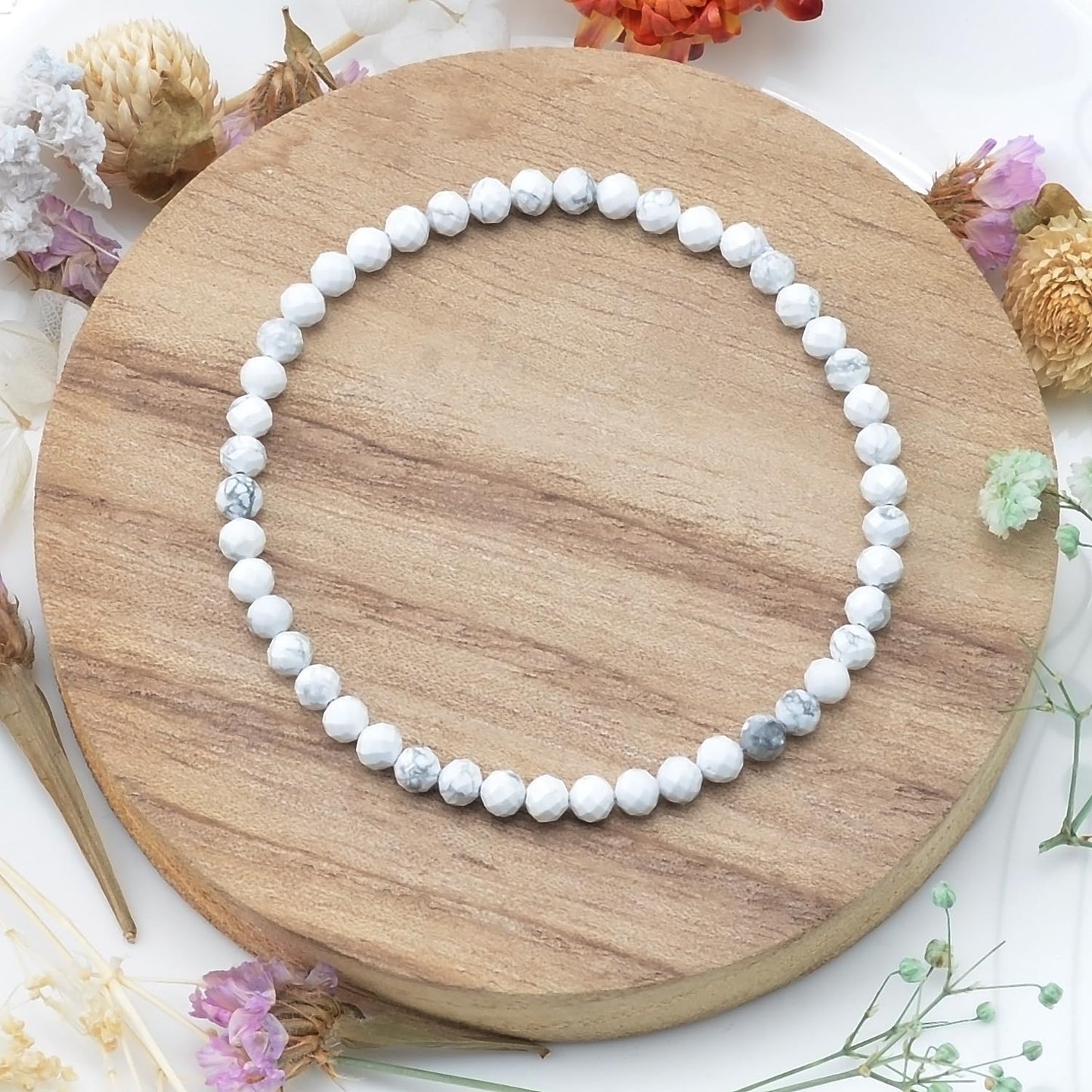 MASSIVE BEADS Natural Genuine Gemstone Beads Healing Crystal Chakra Reiki Jewelry Faceted Round Beads Bracelets (Howlite, 3mm)