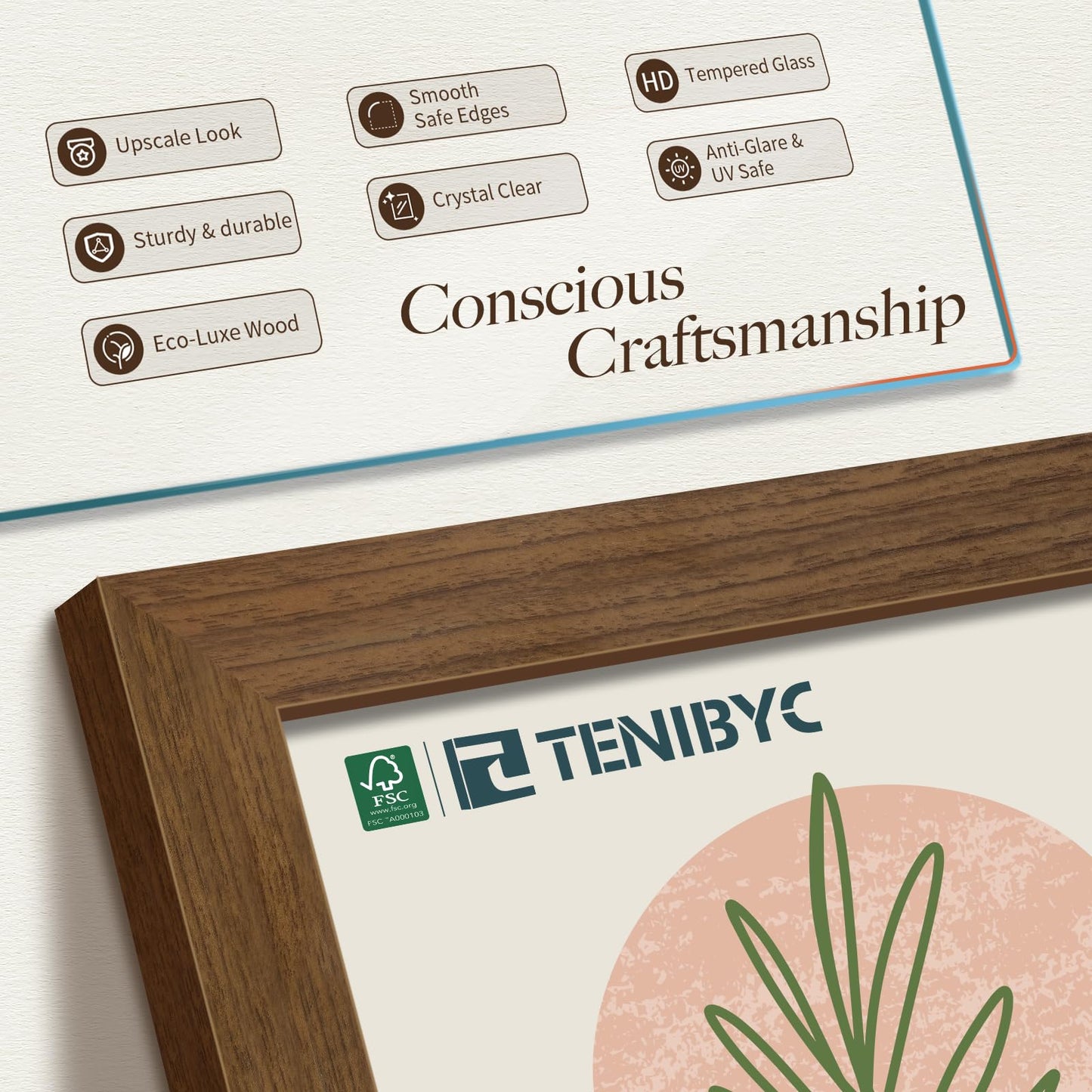 TENIBYC 11x14 Picture Frame Set - 4 Pack, Brown Wood Grain 11 x 14 Photo Frame, HD Tempered Glass, Wall Hanging, Gift for Friend