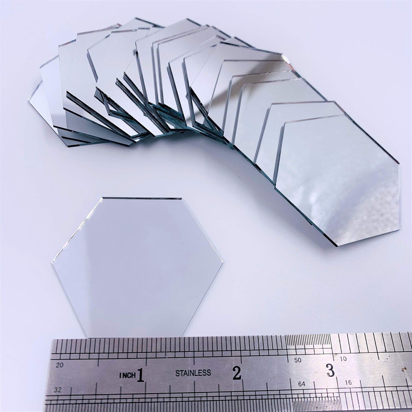 2 inch (50.8 mm) Hexagon Mirror Mosaic Tile Craft Mirrors 50pcs (Silver)