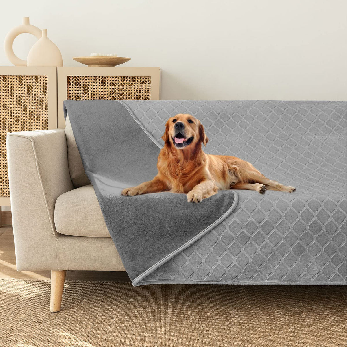 Waterproof Dog Blanket, Soft Reversible Throw for Couch & Bed Protection
