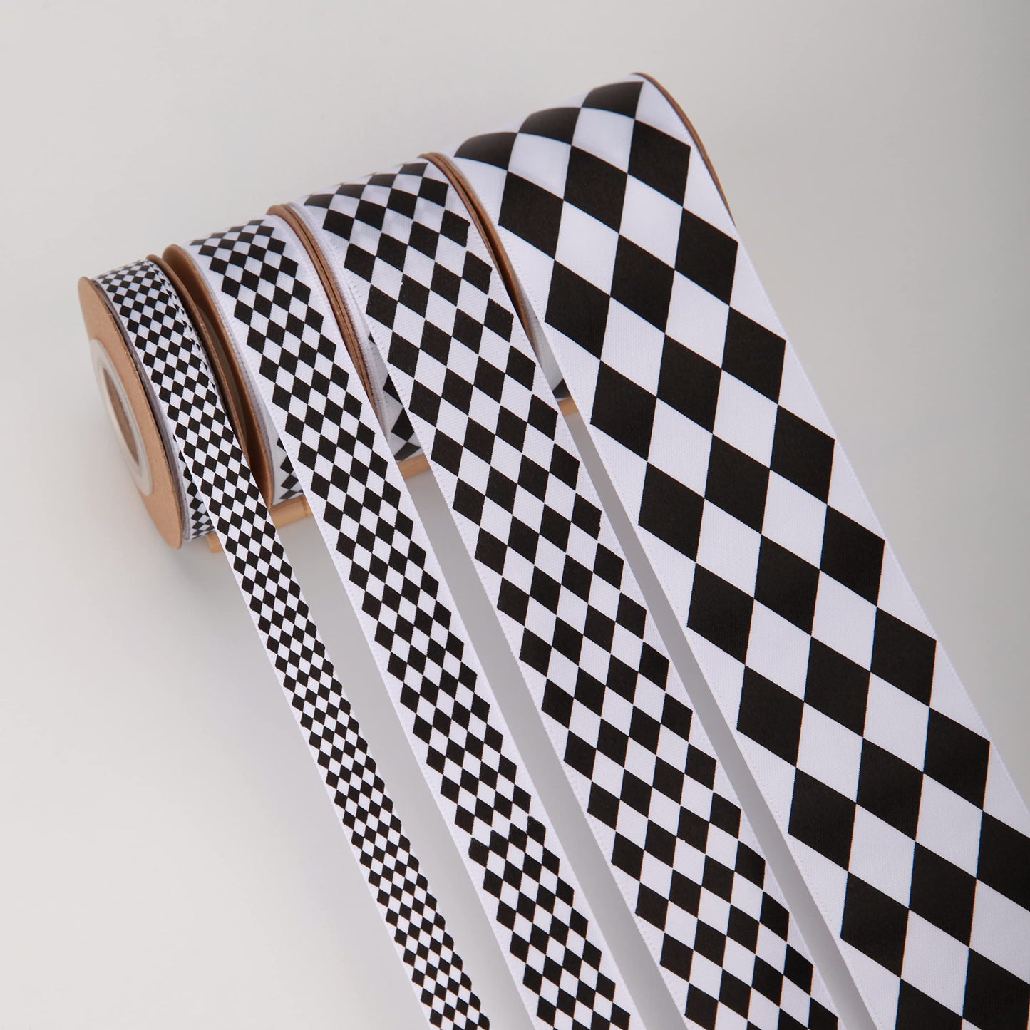 Meseey 4 Rolls Total 20 Yards Black & White Diamond Check Satin Ribbon, Harlequin Plaid Ribbons for Gift Wrapping, Crafts, Weddings & Party Decor