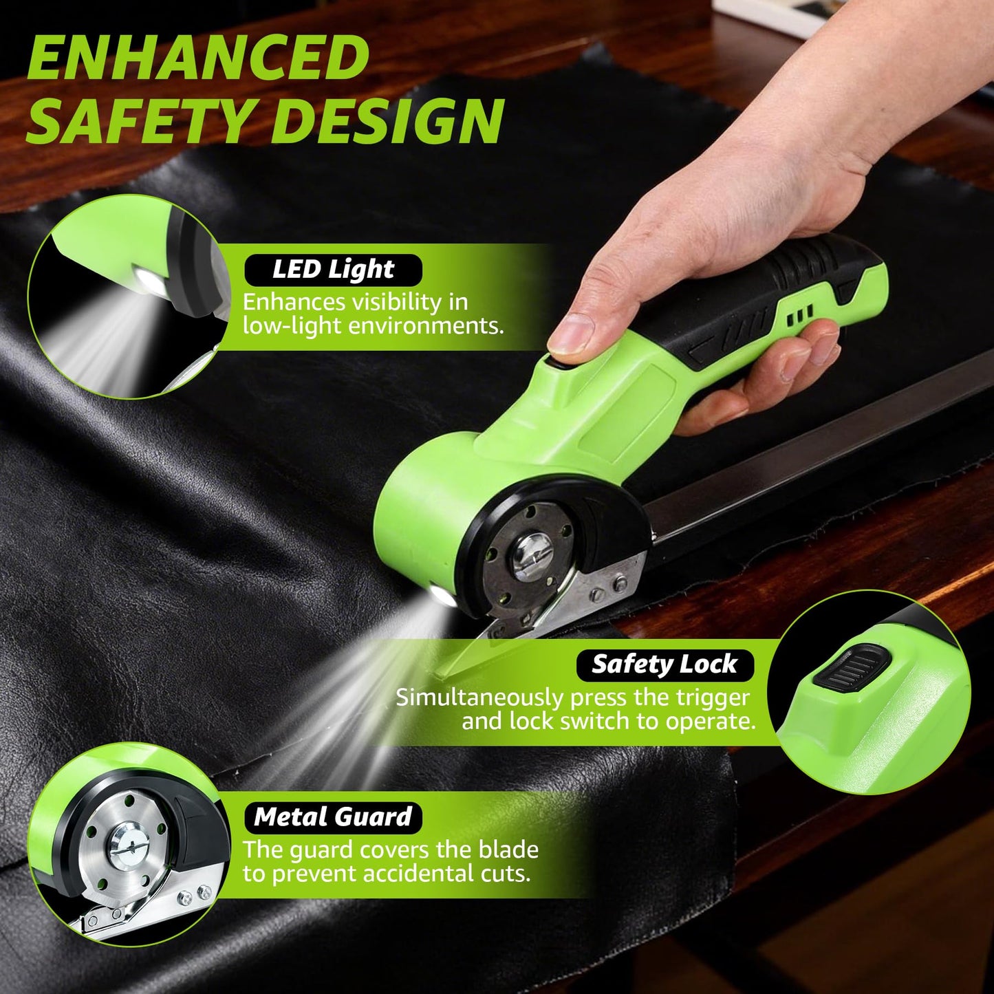 Cordless Electric Scissors, Rechargeable Cardboard Cutter, Powerful 4V Box Cutter with Replacement Blade, Powerful Cutting for Cardboard Box, Plastic, Leather, Fabric, Safety Lock & LED Light