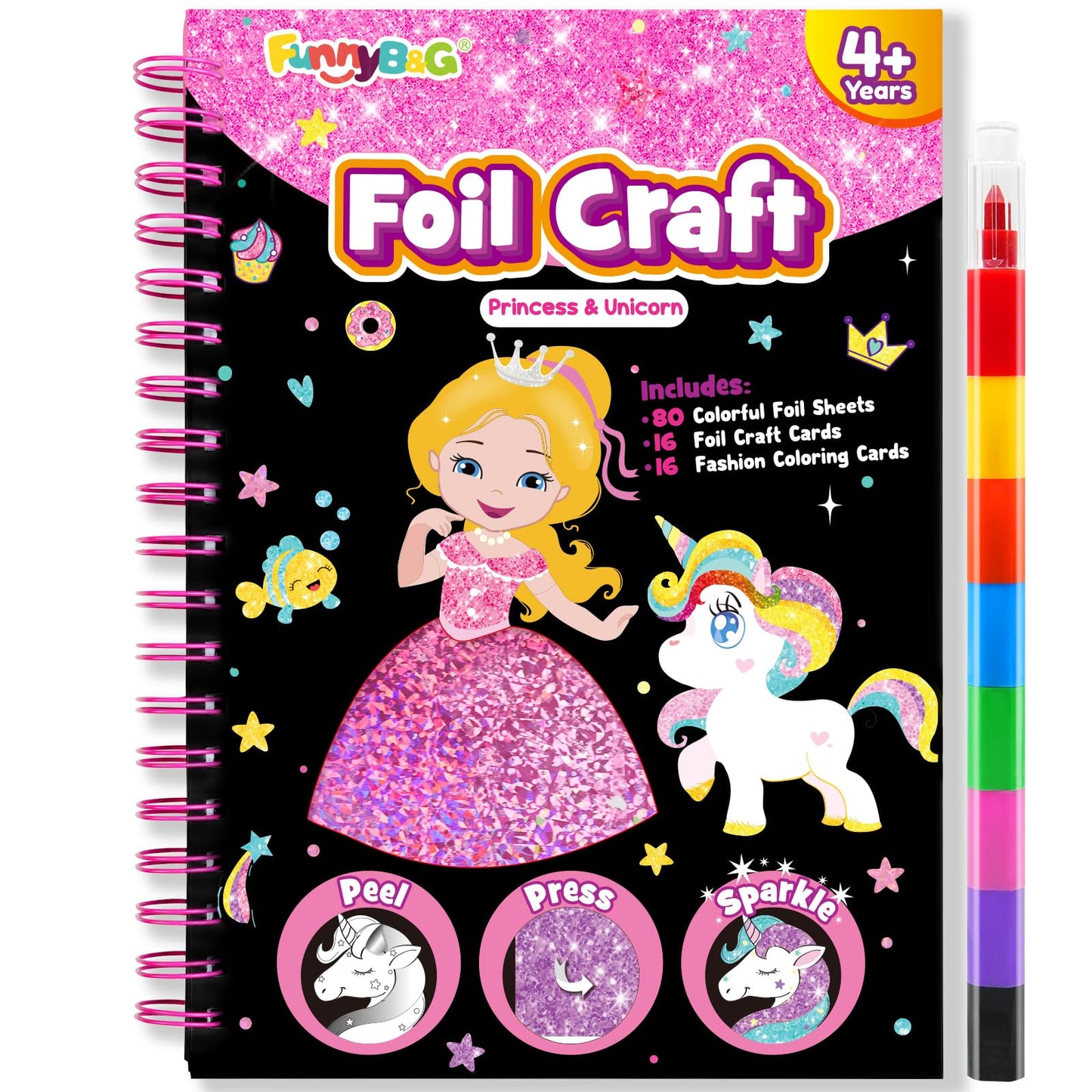 FUNNYB&G Foil Art Crafts for Kids Ages 4-8: Mother's Day 2026, Birthday Gift for Girls, Art and Crafts Supplies, Party Favors, Creative Toys for Girls 4 5 6 7 8 9 Years Old(Princess)