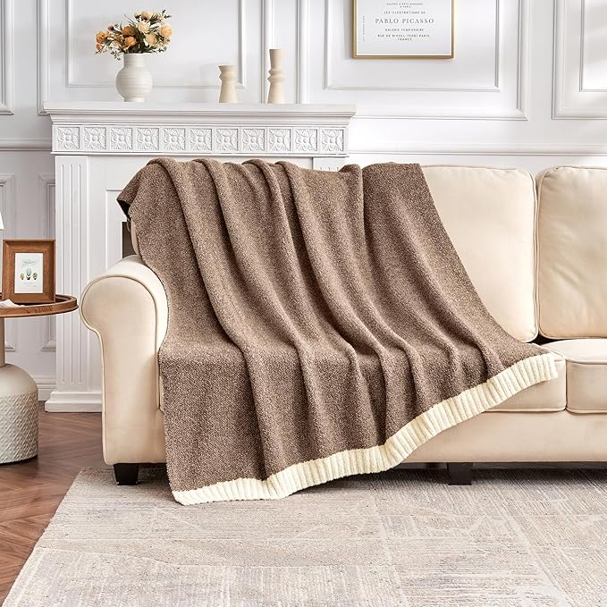 CozeCube Melange Blanket, Ultra Soft Dark Brown and White Throw Blanket, Warm Cozy Knit Fuzzy Plush Reversible Throw for Couch Bed Sofa, 50"x60"