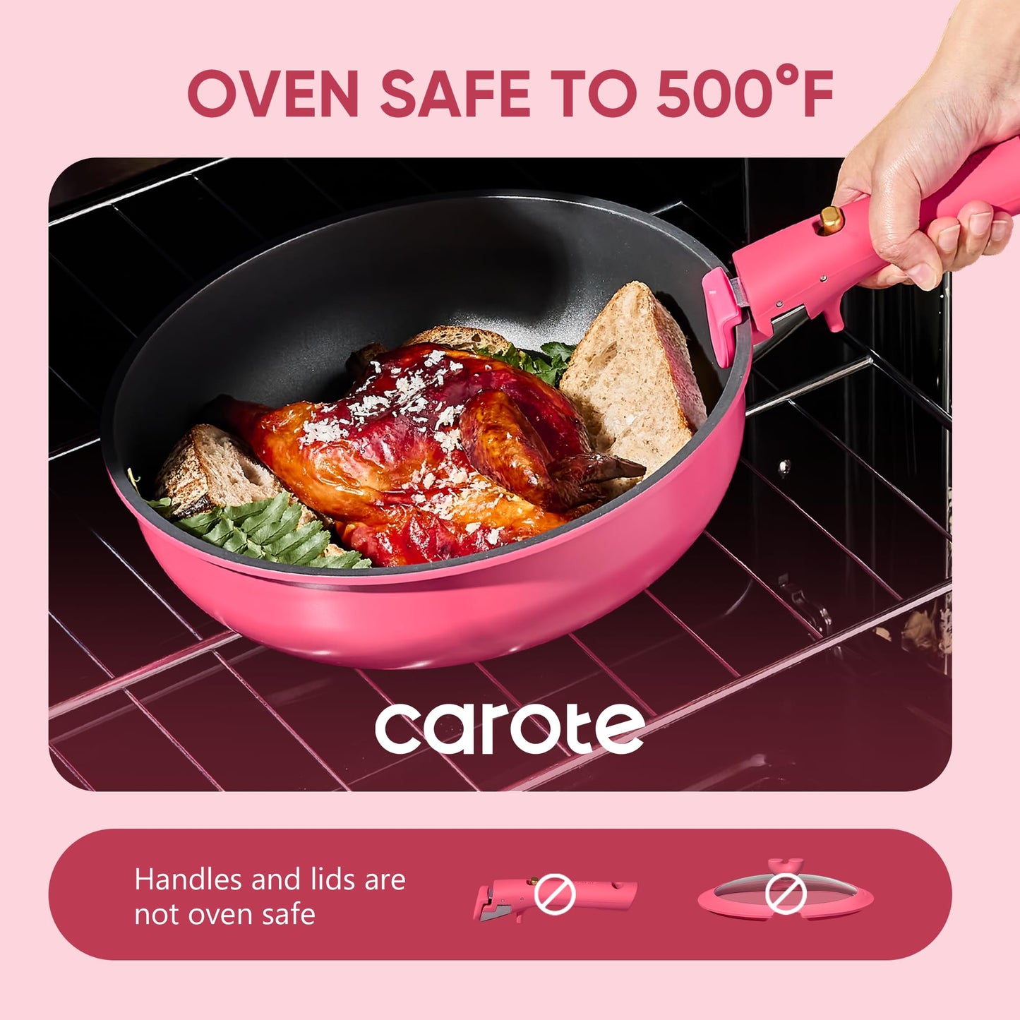 CAROTE 15pcs Pots and Pans Set Non Stick, Cookware Set Non Toxic with Detachable Handle, Induction Kitchen Cooking Set, Dishwasher/Oven Safe, RV/Camping Cookware