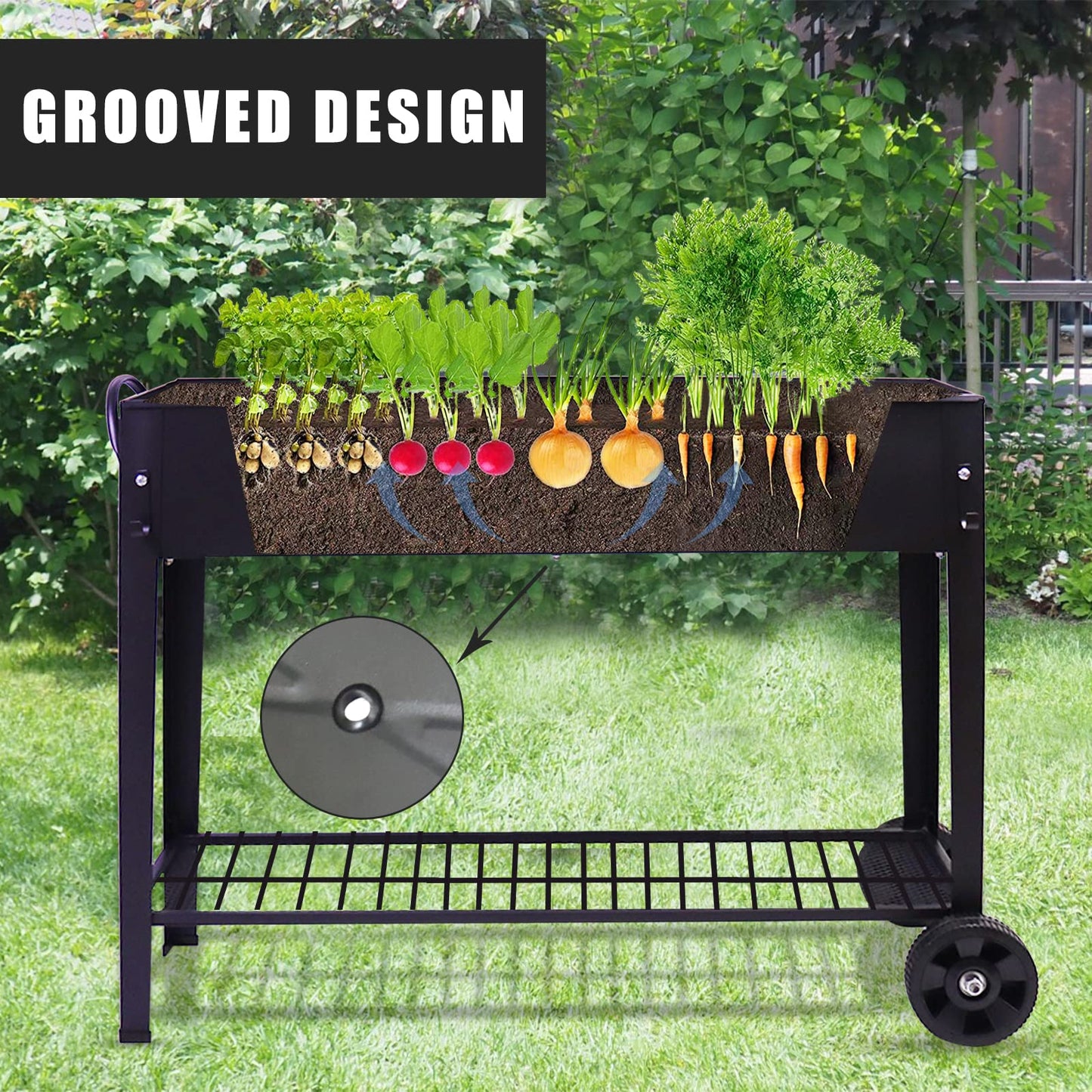 Fleecy day Raised Garden Planter Beds with Wheels Legs, Large Planters Box for Indoor Outdoor Plants,Metal Galvanized Elevated Rectangle Herb Planter Box for Vegetables Flower Patio 31.5" H