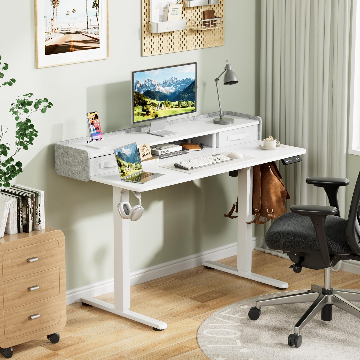Homall Electric Standing Desk with 2 Drawers, Adjustable Height Computer Desk with Storage Sit Stand Table with Storage Shelf and Splice Board Quick Install for Home Office (White, 48 Inch)