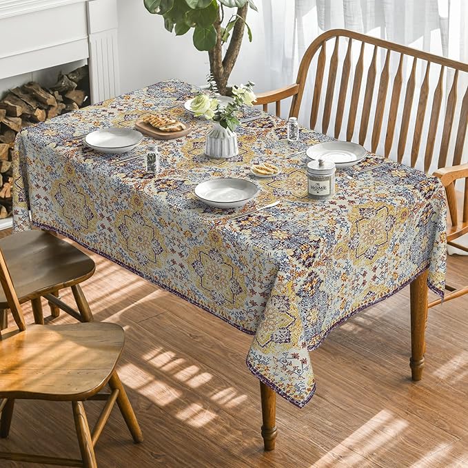 Horaldaily Boho Bohemia Style Tablecloth 60×104 Inch Rectangular, Yellow Vintage Country Rustic Farmhouse Magical Fall Orange Washable Seasonal Table Cover for Party Picnic Dinner Decor