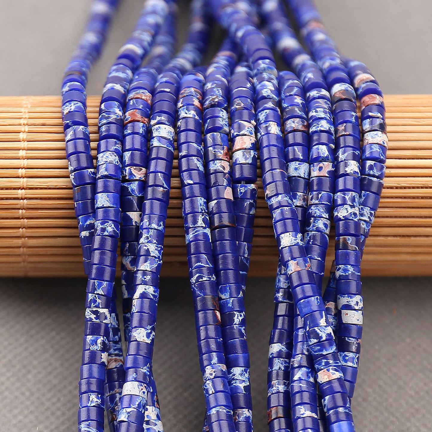 BONNY BOXX 150PCs Natural Blue Imperial Jasper Spacer Beads, Loose Semi Precious Flat Round Gemstone Heishi Disc Stone Beads for Beading Jewelry Making 4mm*2mm