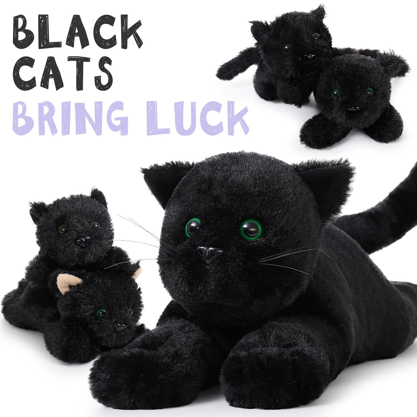 MaoGoLan 5Pcs Black Cat Plush with 4 Babies Inside - 20" Big Black Cat Stuffed Animals - Realistic and Soft Halloween Plushies Gift for Cat Lover,Women,Girls,Kids
