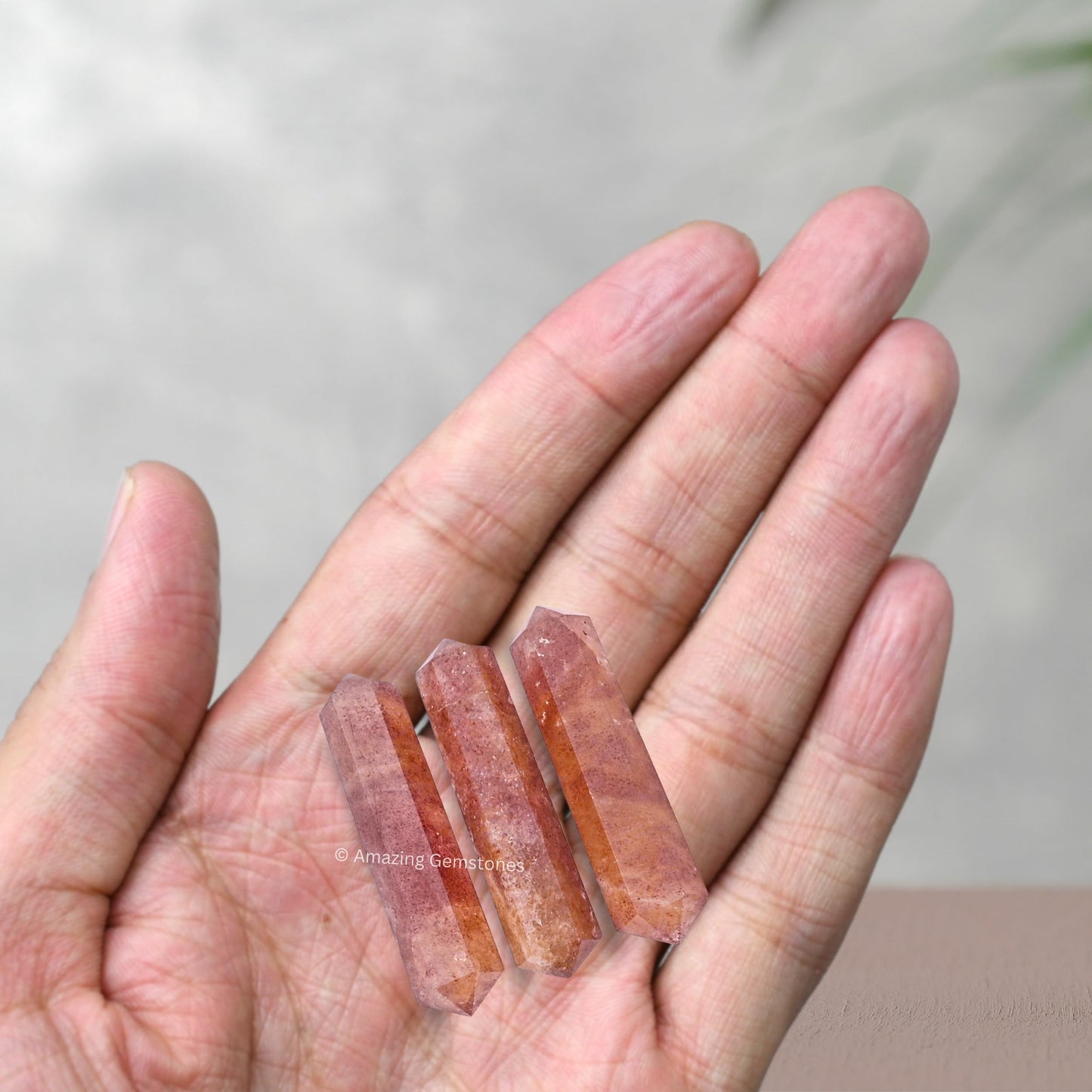 Amazing Gemstone Strawberry Quartz Crystal Points Bulk Healing Crystals and Stones - Pack of 3 Double Terminated Healing Wand Point Bulk Crystals for Crafts, Crystal Grid, DIY
