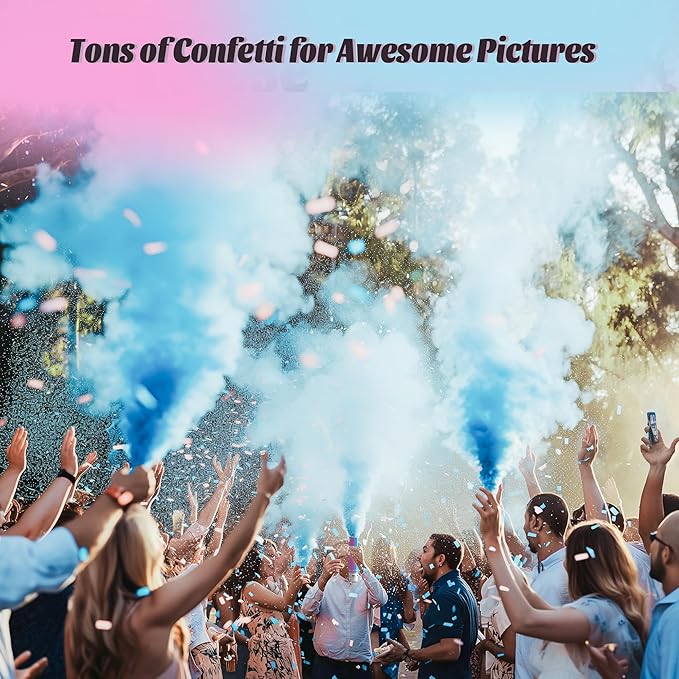 POPUPARTY 4 Pack Gender Reveal Confetti Powder Cannon | 2 Pink & 2 Blue - Confetti and Powder Poppers | Ideal for Baby Girl or Boy Gender Reveal Decoration