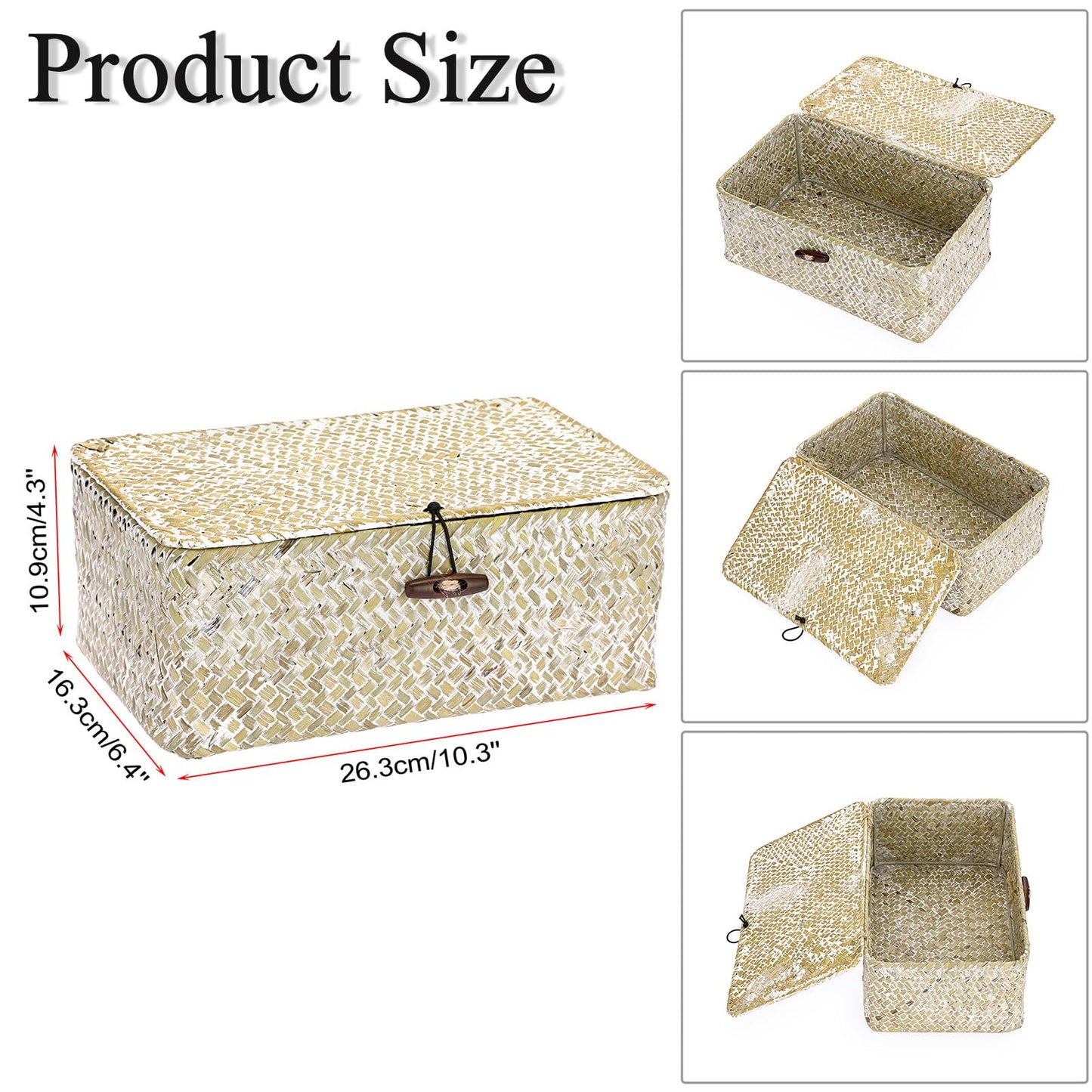 Hipiwe Wicker Shelf Baskets Bin with Lid Natural Seagrass Basket Storage Boxes Small Woven Basket Multipurpose Home Organizer Bins Box for Shelf Closet Bedroom Living Room Home Decor, Whitewash