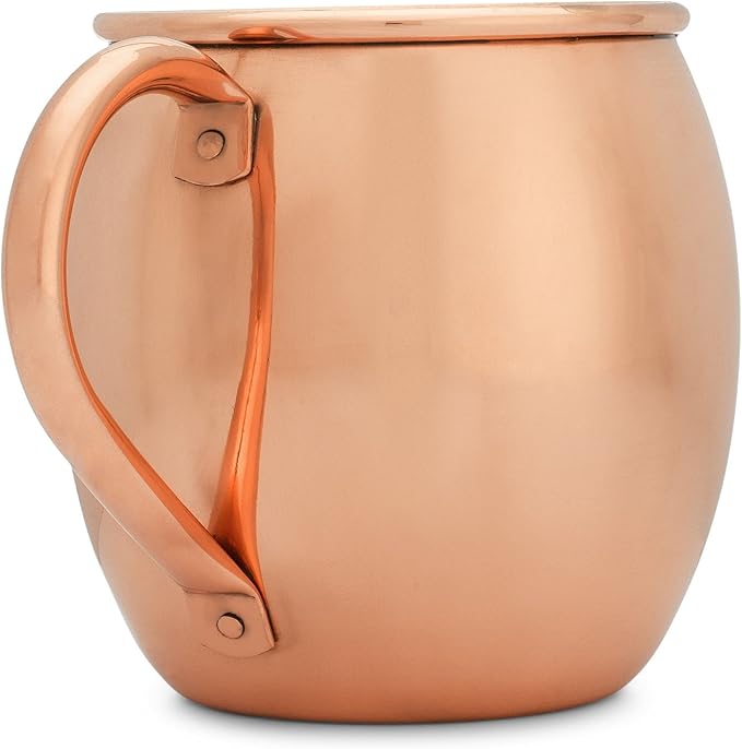 Copper Mules Moscow Mule Mug Handcrafted of 100% Pure THICK Copper - Timeless Barrel Smooth Finish - RAW Copper Interior - Authentic and Strong Riveted Handle - Holds 16oz