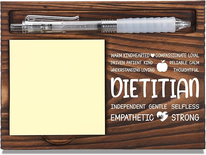 Registered Dietitian Appreciation Gifts, Thank You Gift for Registered Dietitian Nutritionist, Student Nutritionist Office Gifts, Sticky Note Holder Wooden Notepad & Pen Holder 6.5" x 4.7" - FTA264