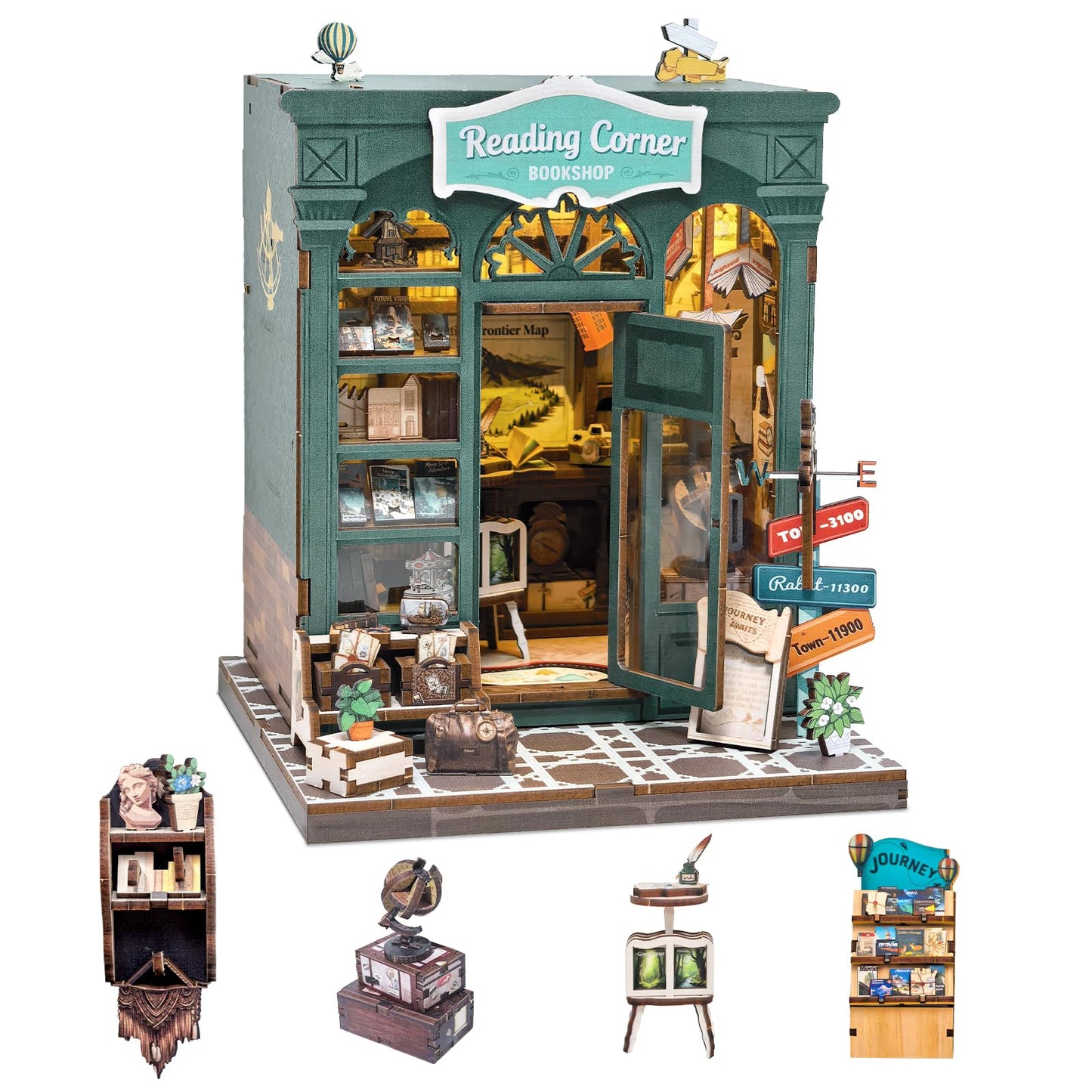 DIY Miniature Dollhouse Book Nook Kit – Reading Corner Bookshop Bookshelf Insert with LED Lights, Tiny House Model for Adults & Teens, Booknook Library Home Decor & Gift Idea for Family and Friends