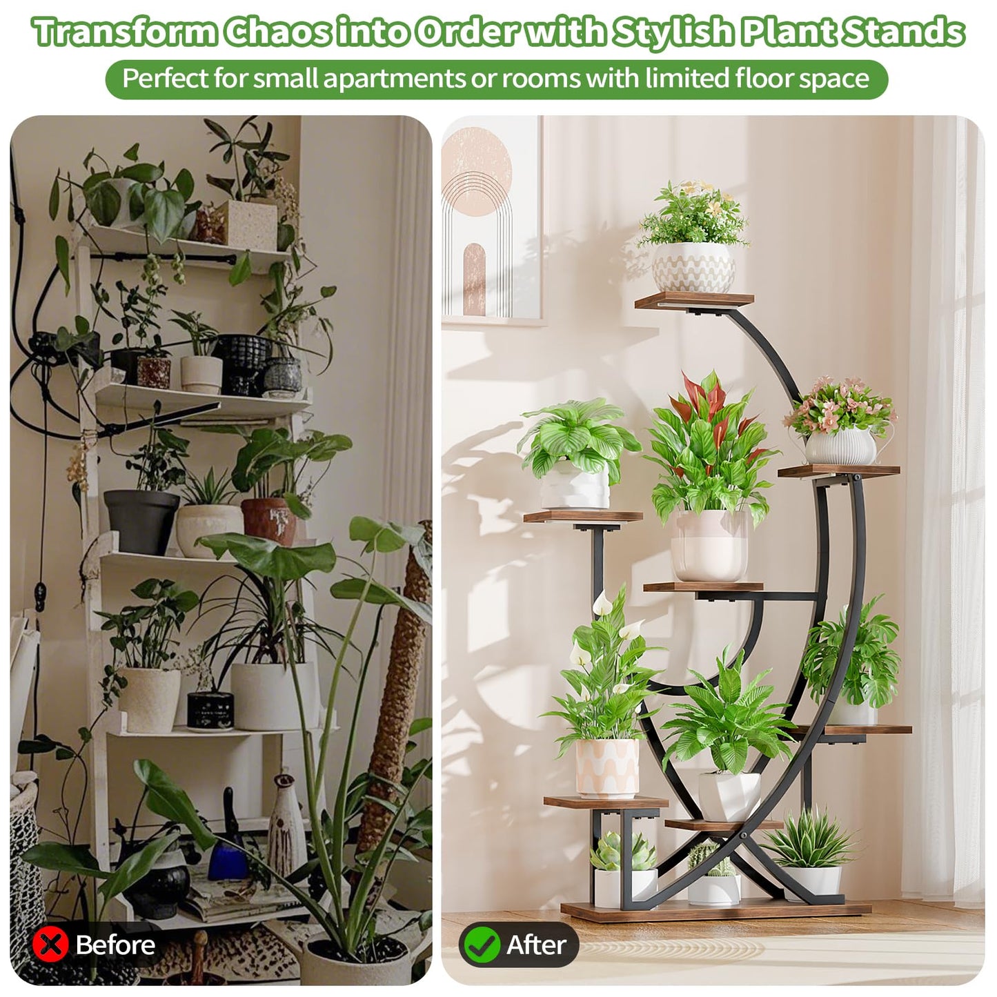 POZILAN Plant Stand with Grow Light - 8 Tiered Corner Planter Stands for Indoor Plants Multiple, 51" Metal Lighted Plant Shelf Indoor with Grow Light