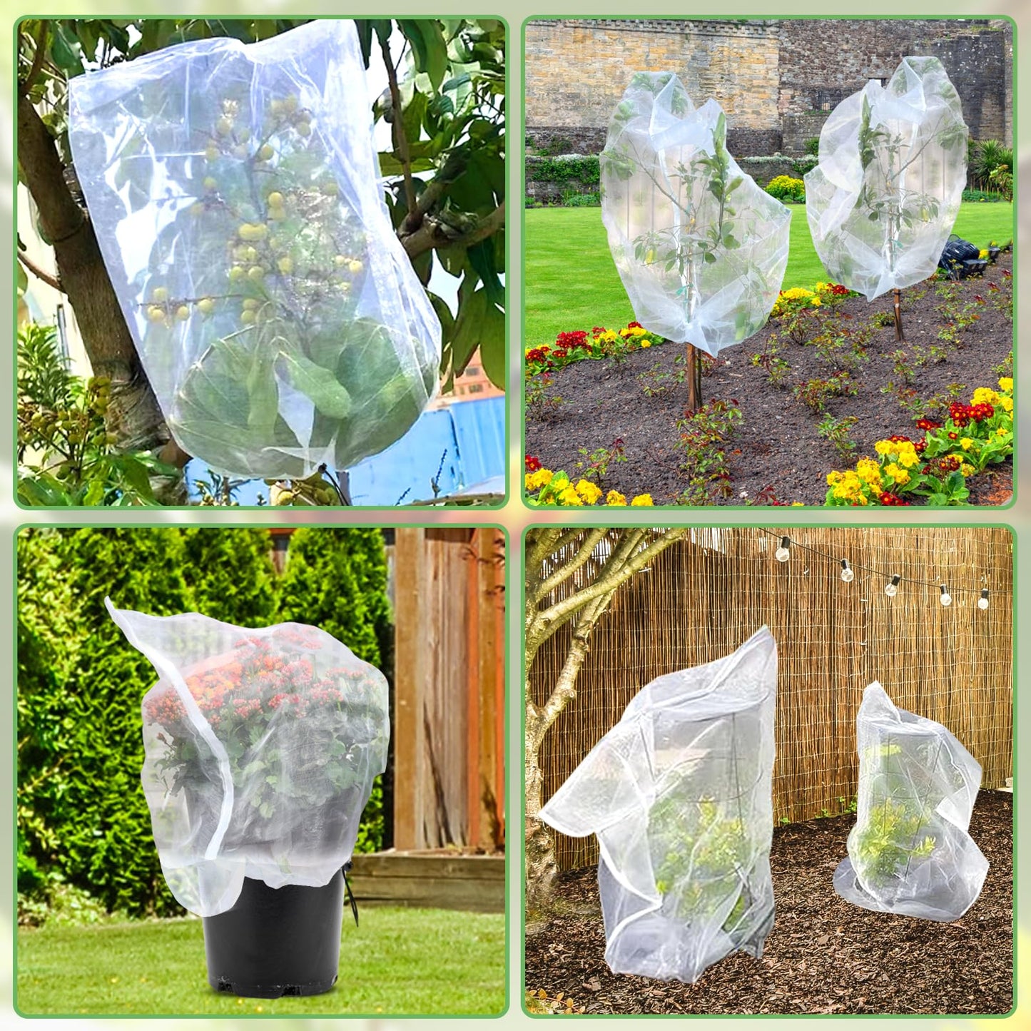 YUYIUS Fruit Tree Netting, Plant Mesh Netting for Garden Protection, Blueberry Bush Insect Netting Cover as Garden Pest Barrier from Cicadas, Bug, Bird (2.6x3.3 FT, 4Pcs, with Drawstring Design)