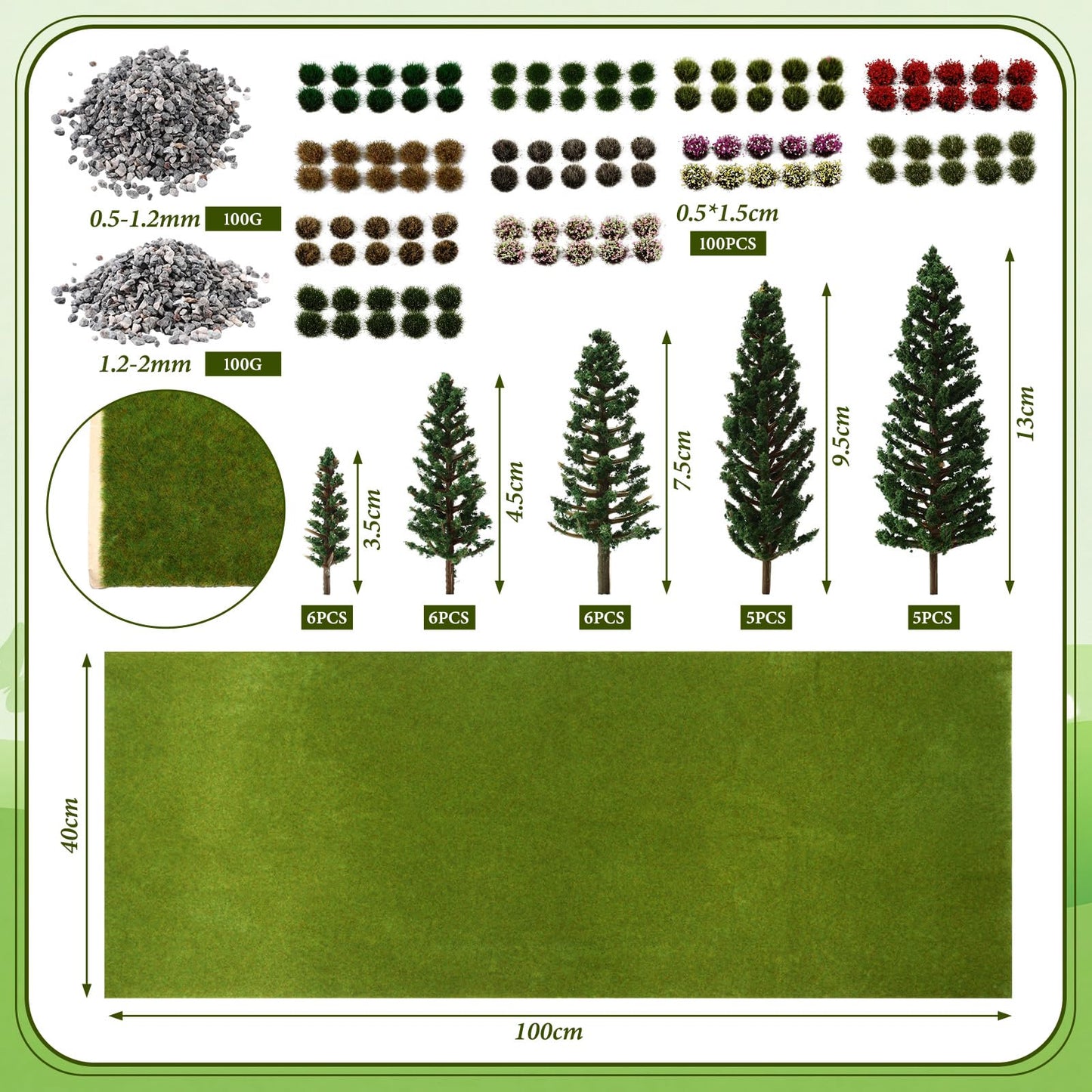 Ceenna 143 Pcs Miniature Model Trees Scenery Landscaping Kit Include Diorama Trees Artificial Grass Mat Pebbles Ho Scale Train Accessories for DIY Crafts Project Building Model Scenery Landscape