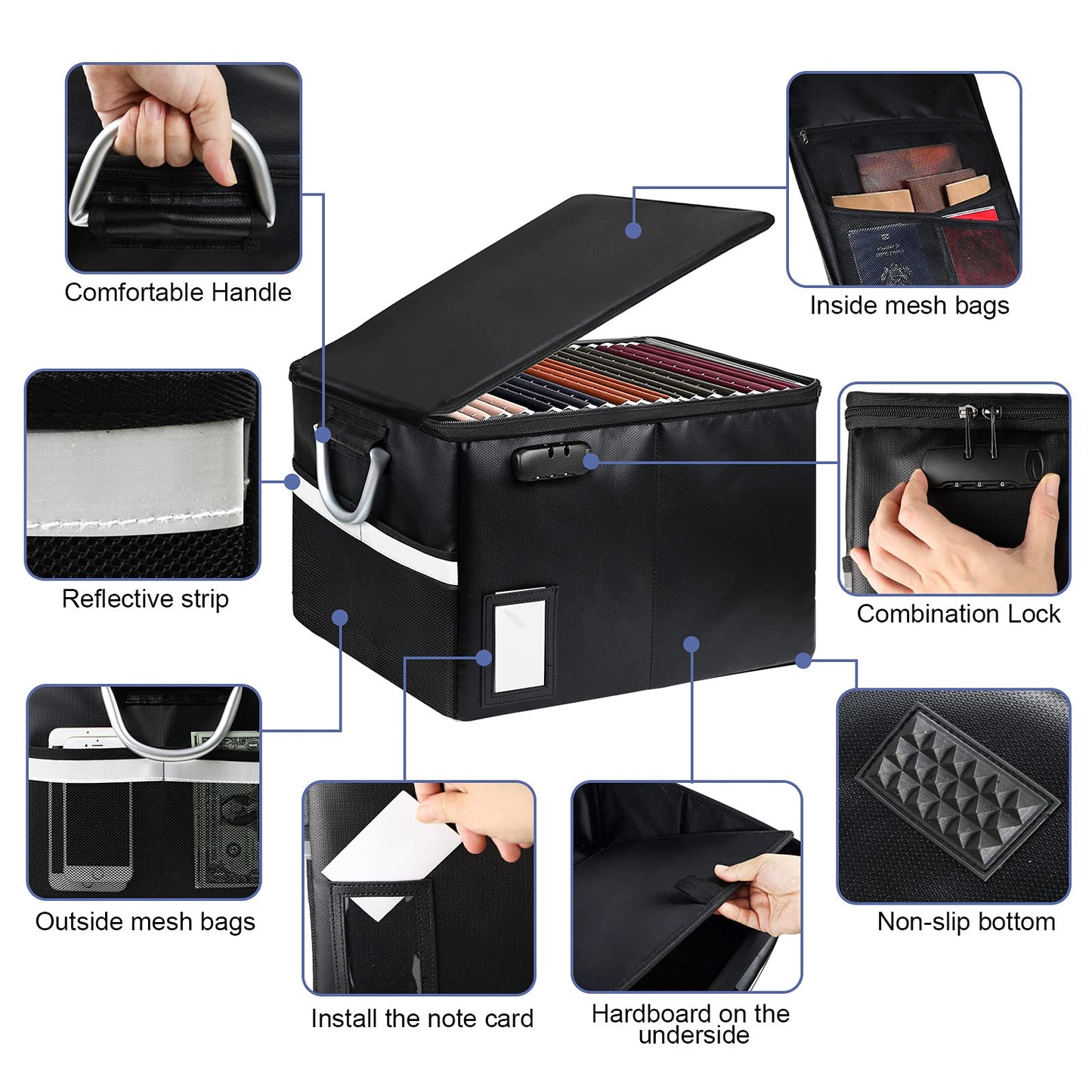 TOMKID Fireproof Document Box, Fireproof File Box with Lids, Important Document Organizer Box with Lock, Portable File Folder Organizer with Handle
