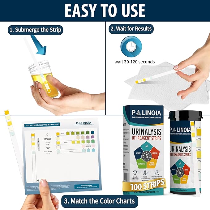 URS 5-in-1 Urine Test Strips 5 Parameters Testing UTI, Urinalysis for Ketosis, pH, Protein, 100 CT