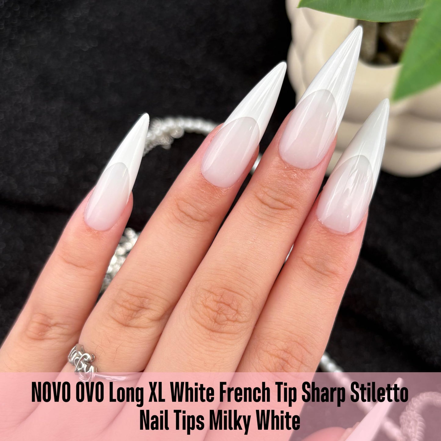 NOVO OVO White French Tip Long XL Sharp Stiletto Nail Tips Press on Milky White (Cloud Dancer), Soft Gel Double Matte Fake Nail Extension, Full Cover False Nails for Acrylic DIY x 16 Sizes 160 pcs