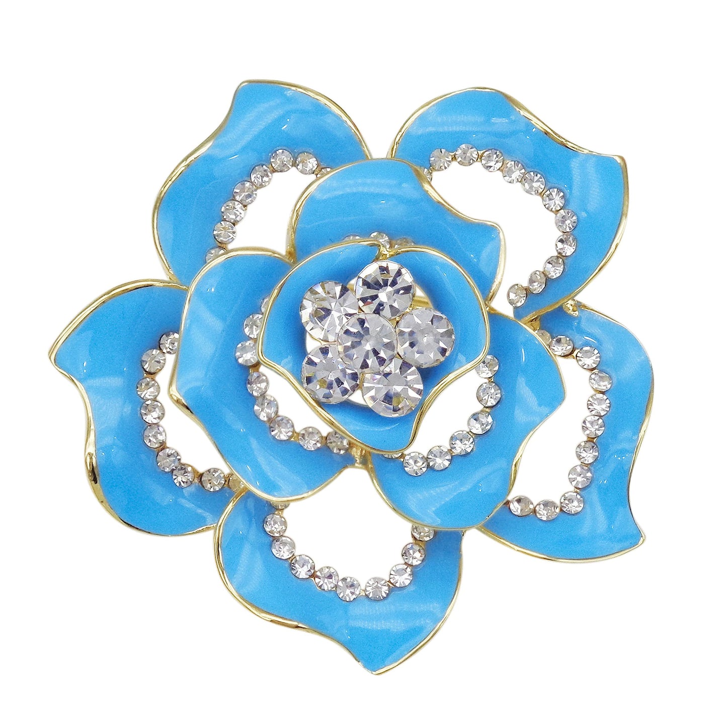 Navachi 18k Gold Plated Clear Crystal Blue Enamel Flower Az8007b Brooch pin