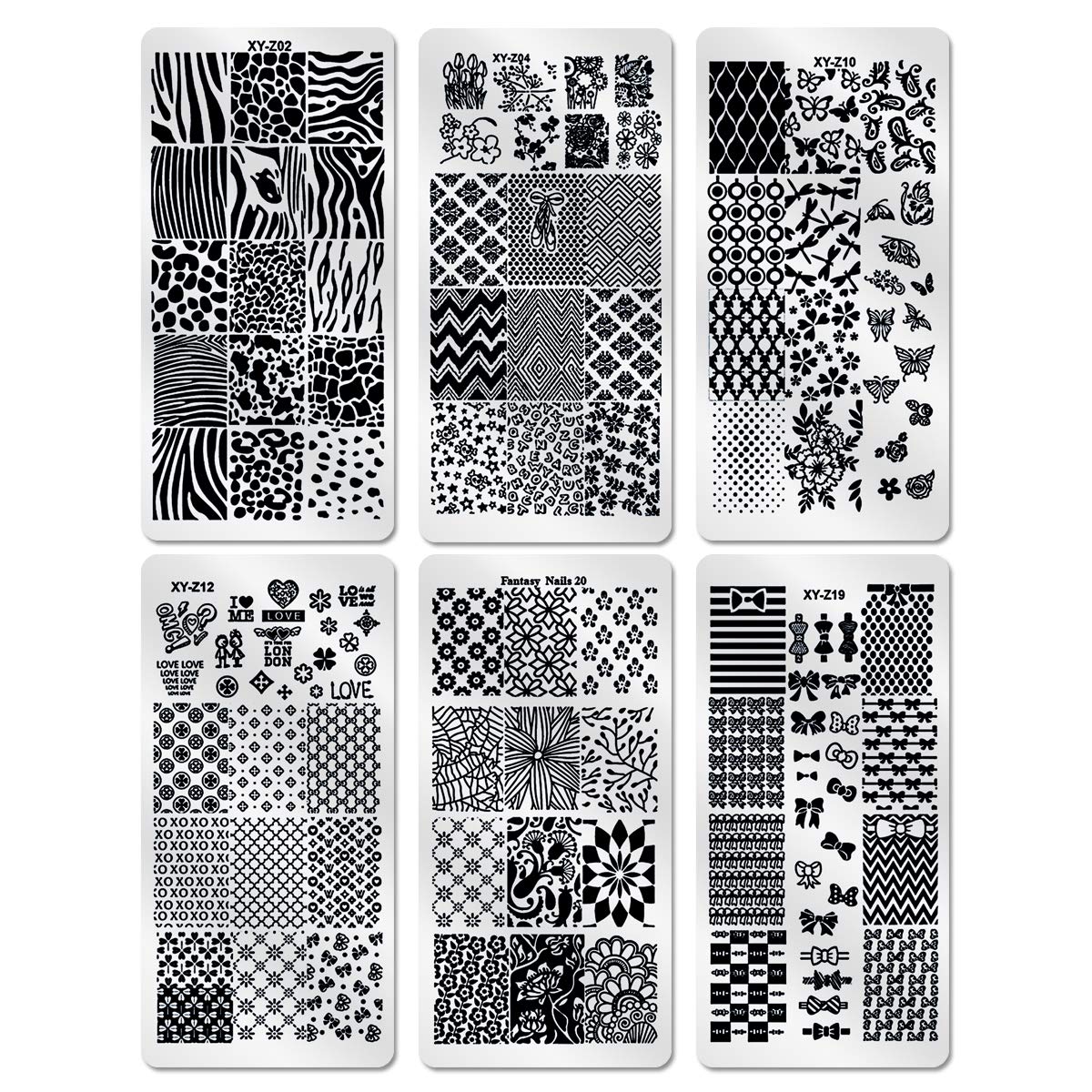 DANNEASY 6Pcs Nail Plate Stamping Set 1Nail Stamper 1Scraper 1Storage Bag Geometry Stripe Butterfly Design Nail Template Image Plate Manicure Stamp Kit
