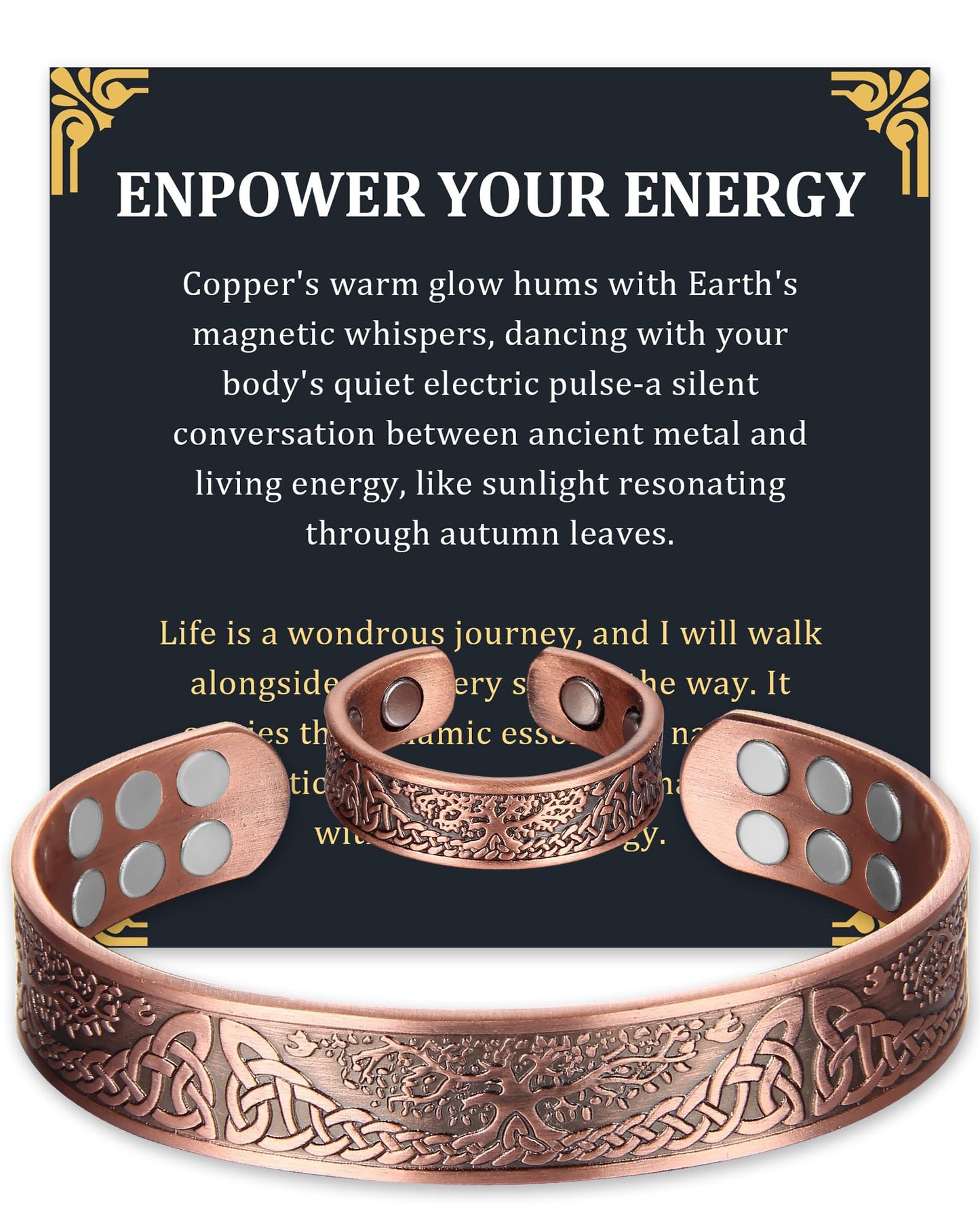 Fashtour Copper Bracelet for Men, 99.99% Pure Copper Bracelet, 18X Enhanced Strength Magnetic with Neodymium Magnets(Tree of life) (copper356-18)