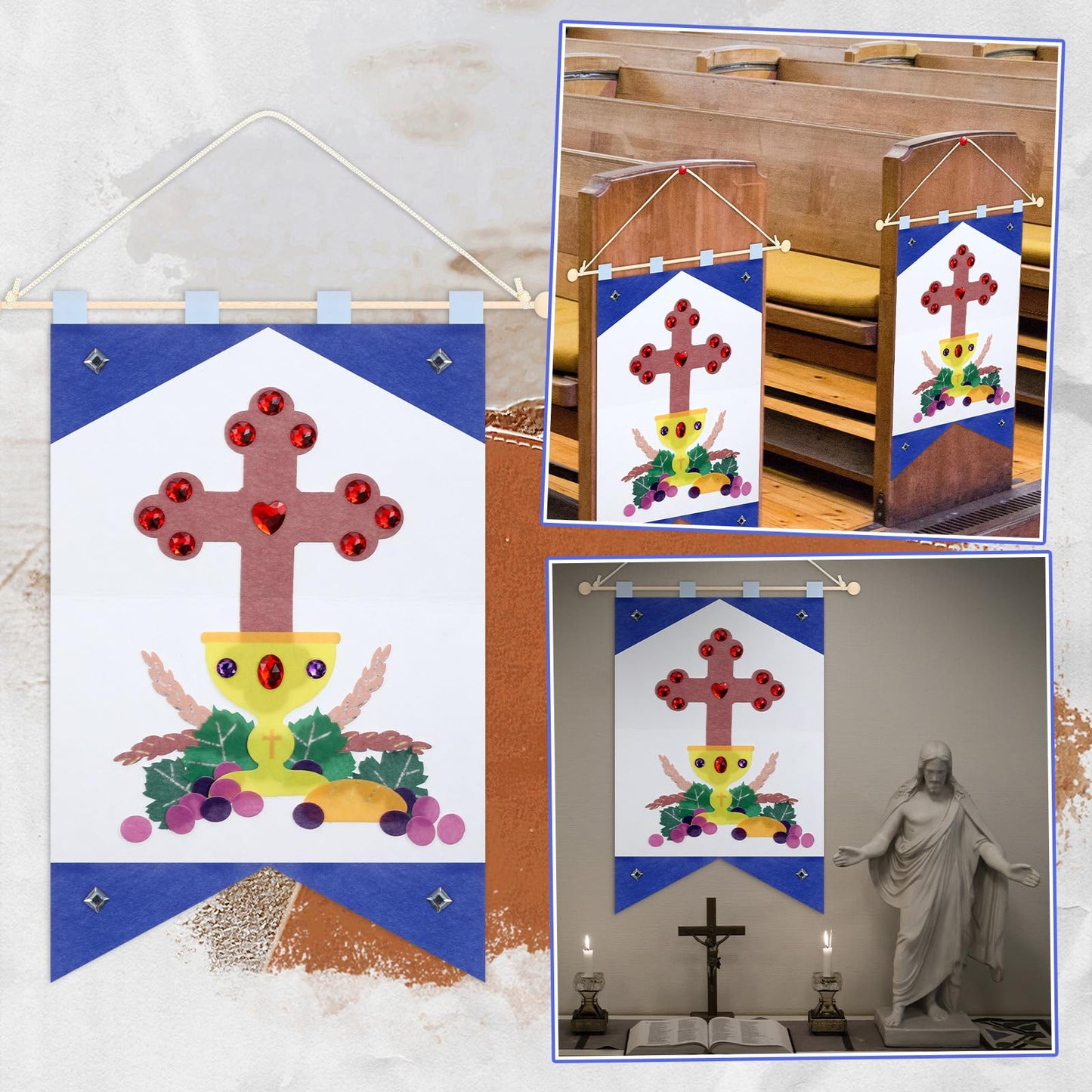 Hillsuren First Communion Banner Kits 12 x 18 Inches Felt Holy Communion Banner Kits First Communion Gifts Sunday School DIY Arts and Crafts Kit