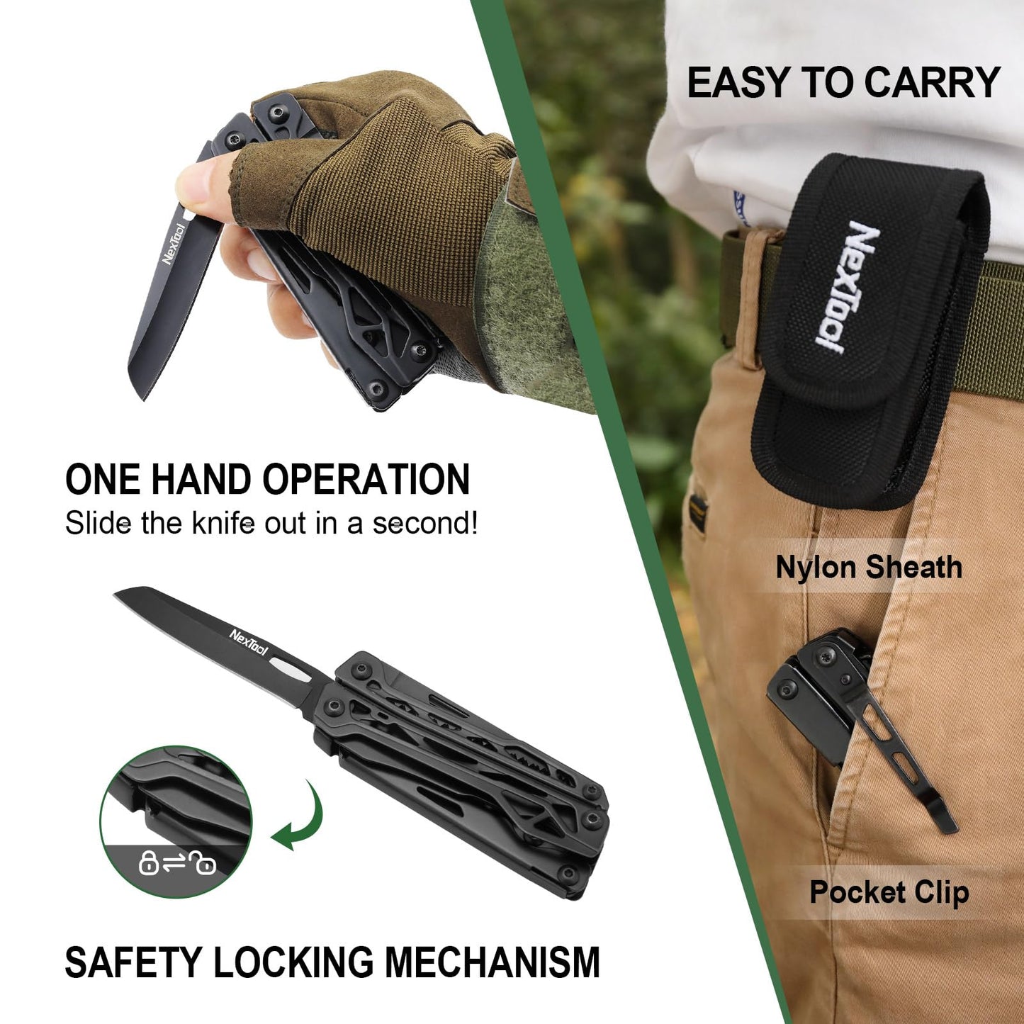 NexTool Multitool, 11 in 1 Multi Tool with Needle Nose Pliers, Scissors and Screwdriver Bits, Stainless Steel Multi Tool Pocket Knife with Safety Locking for Camping,Fishing,Hiking, Mens Gifts Unique