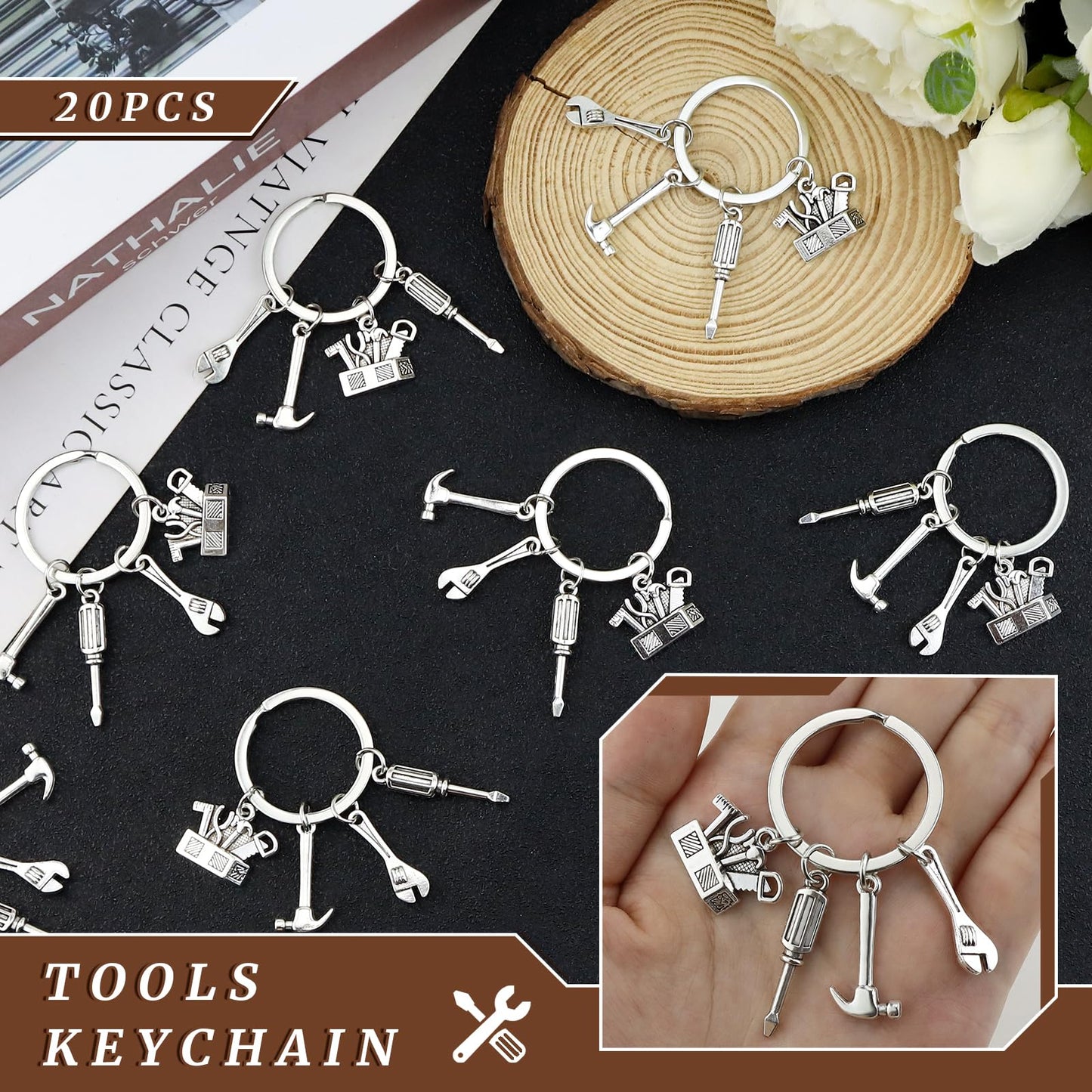 MEDIHOOL 20PCS Tools Keychains, Toolbox Pendant Keychain with Wrench Hammer Screwdriver Charm Gift for Dad & Handymen DIY Enthusiasts