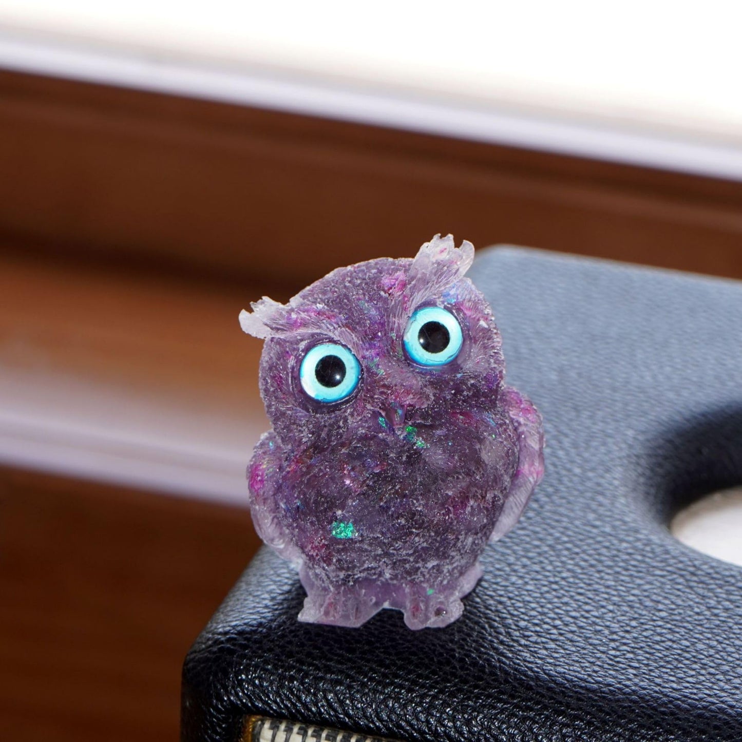 OwMell Owl Statue Tumbled Stone Gemstone Owl Figurine Home Decor Shelf Decor 2.5" - Amethyst