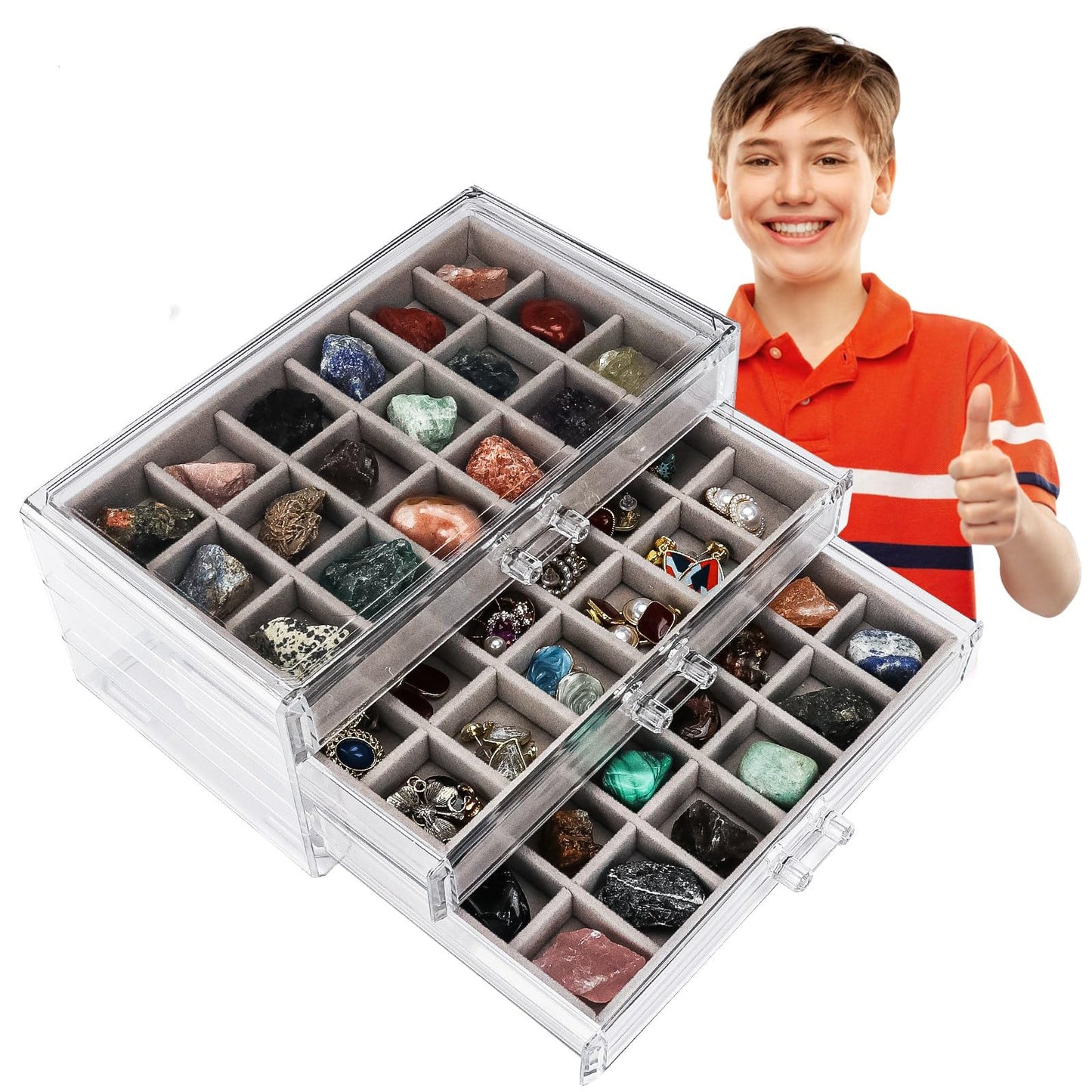 BTYCityMao Rock Collection Box for Kids - Display Case for Collectibles - Storage and Display Shelf - Generation 2
