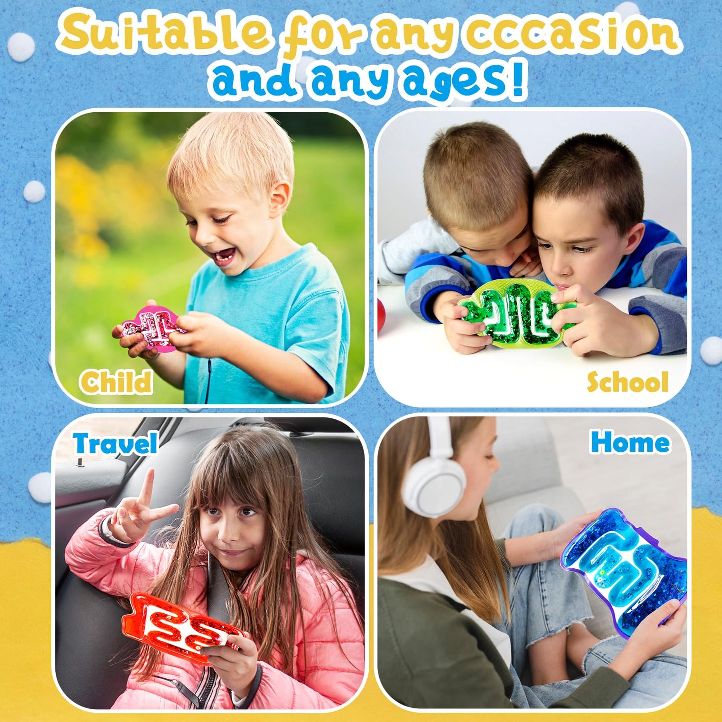 8 Pack Squeeze Fidget Toys for Kids,Squishy Sensory Tube with Maze Bead,Colorful Goo,Glitter Sequins,Stress Anxiety Relief Calming Toys for Easter Basket Stuffers Classroom Prizes