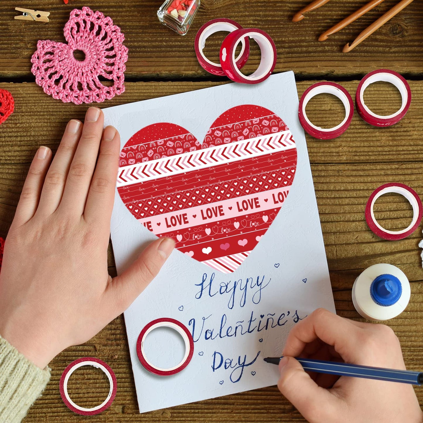 Whaline 12 Rolls Valentine Washi Tape Red Heart Love Masking Tape Sticker Assorted Design Valentine Washi Tape for Wedding Scrapbook DIY Craft Gift Wrapping, 0.6in x 16.4ft