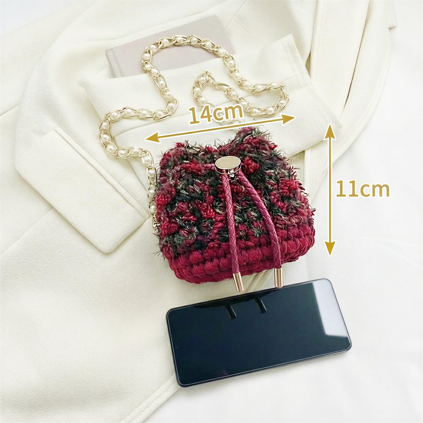 Nytale Beginner Crochet Kit for Adults - Midnight Rose Mini Bucket Bag. DIY Knitting Starter Pack with Luxury Velvet Yarn, Pearl Chain & Step-by-Step Video Tutorials. Beginner Friendly