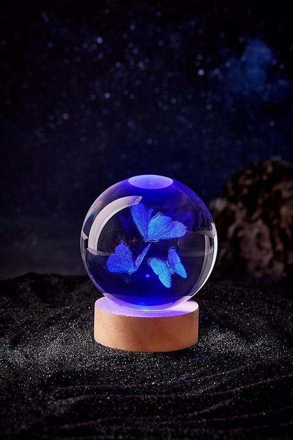 3D Butterfly Crystal Ball Lamp,Lifelike Three Butterflies Night Light,16 Colors Changing Light,Dimmable Remote Control, Gift Lamp (Butterfly)