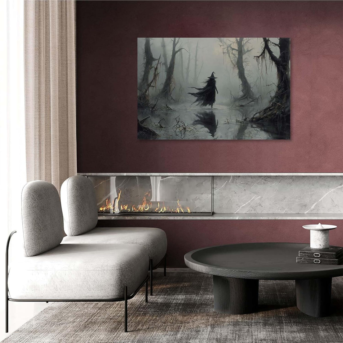 Vintage rustic swamp witch poster dark moody wall art gothic horror season halloween print for home decor retro dark moody painting8x12in Wood Framed