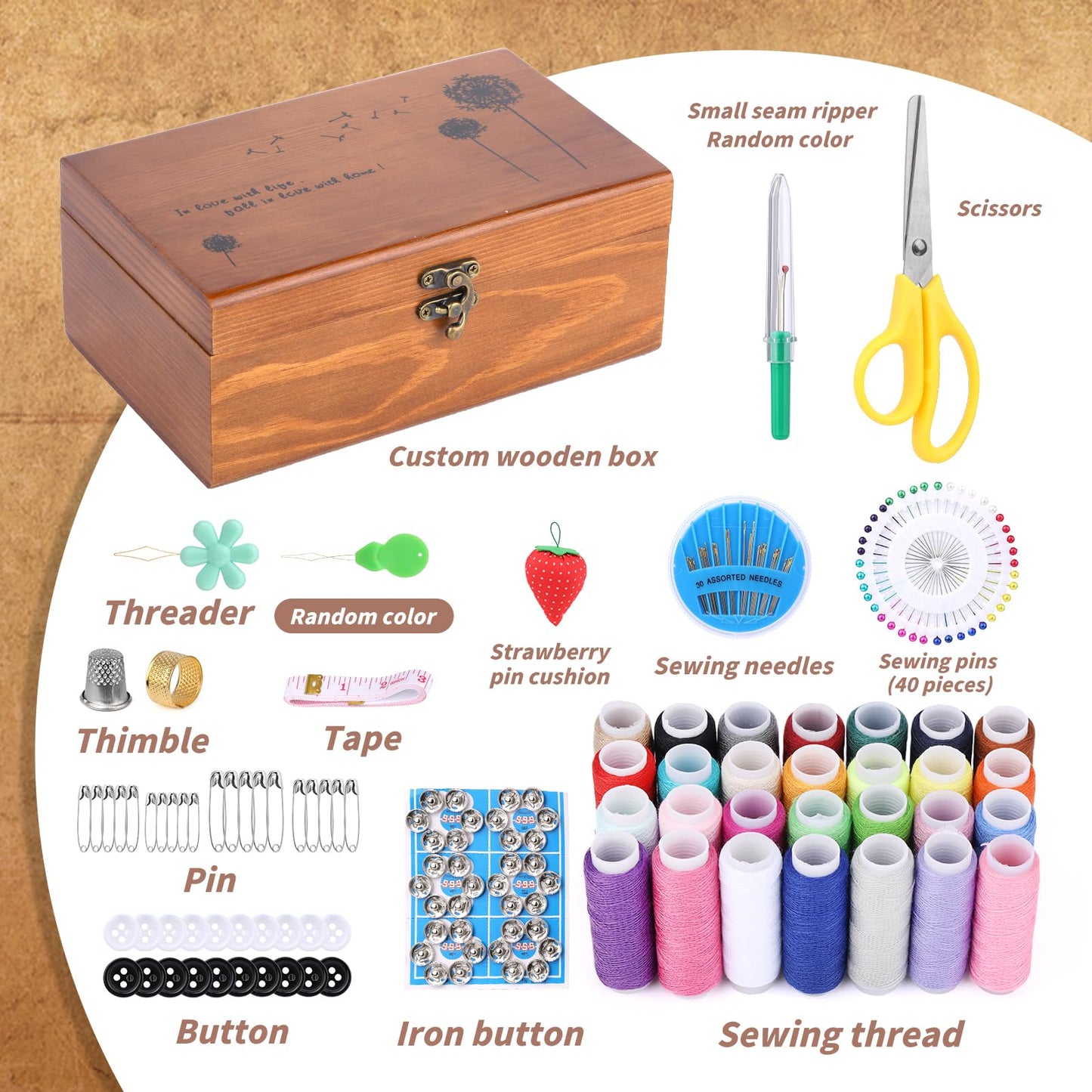 Basic Sewing Kit 196 Pcs Sewing Accessories and Supplies Sewing Repair Kits Hand Sewing Kit with StitchingThread Needle Pin Cushion Button for Travel, Camping, Home DIY