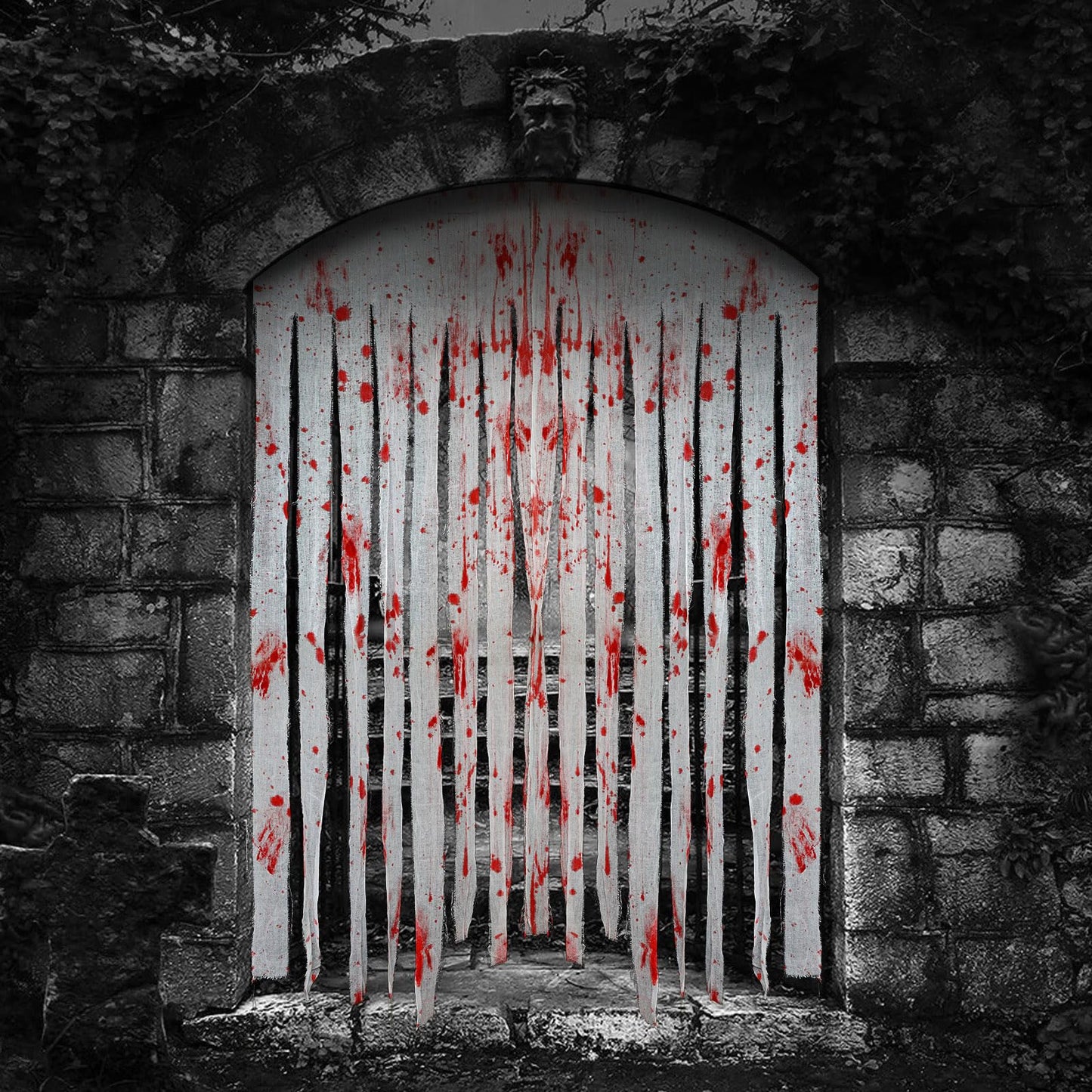 2 Pack Creepy Cloth Door Curtains with Bloody Hand Prints - Scary Halloween Decorations for Indoor & Haunted Houses