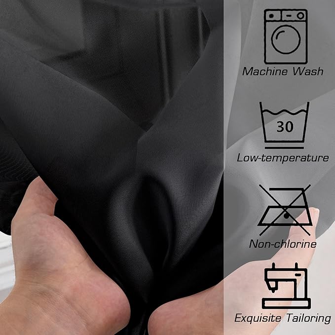 Simplebrand Black Sheer Curtains 96 Inches Long, Light Filtering Rod Pocket Solid Color Window Sheer Curtain Panels, Elegant Curtains & Drapes for Living Room, Bedroom 2 Panels (Black, 59" W x 96" L)