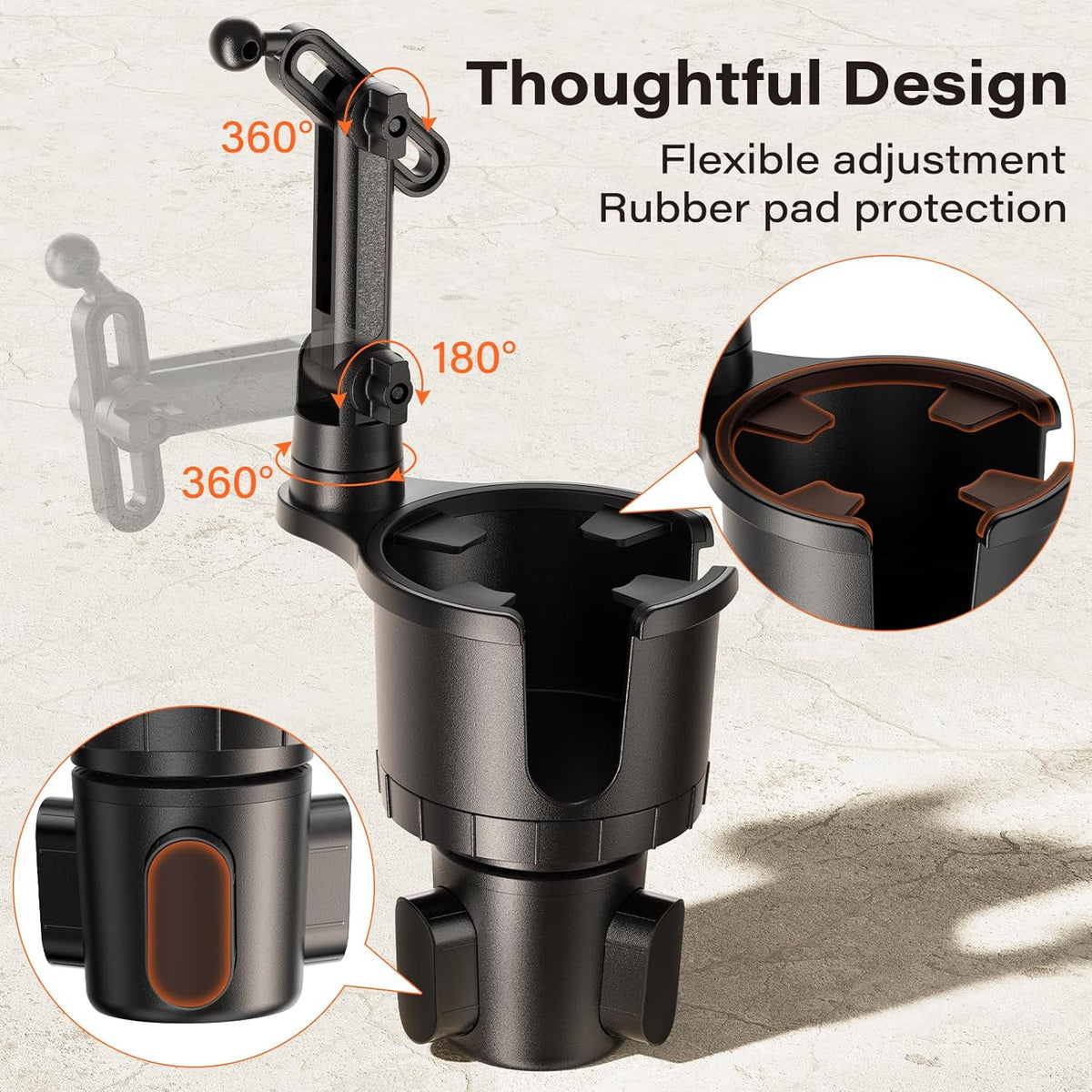 APPS2Car 2-in-1 Cup Phone Holder Mount for Car – Adjustable Arm & Base, 360° Rotatable Cradle – Holds 18–40oz Bottles & Smartphones – for Cars, SUVs, Trucks