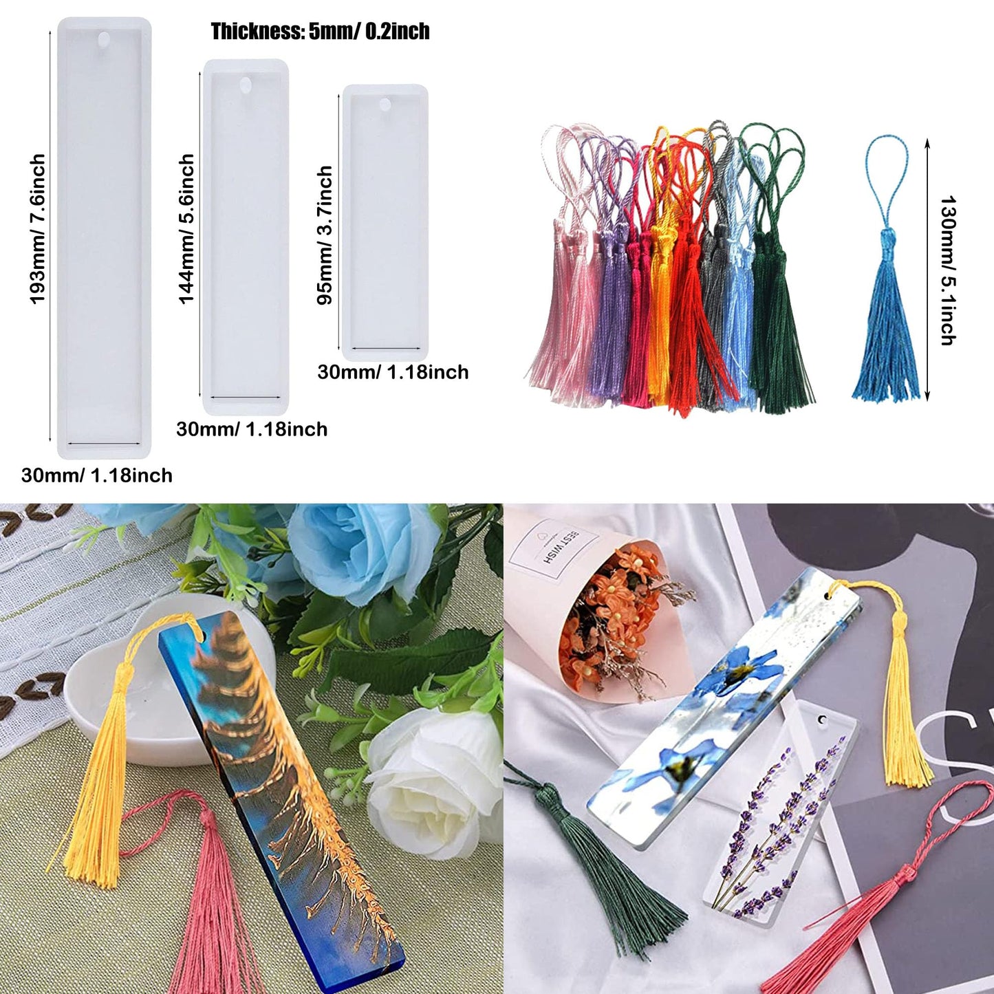 Attuslla 10 PCS Pen Resin Molds, 6 PCS Bookmark Epoxy Resin Casting Molds with Ballpoint Refill Pens for DIY Resin Crafts Making