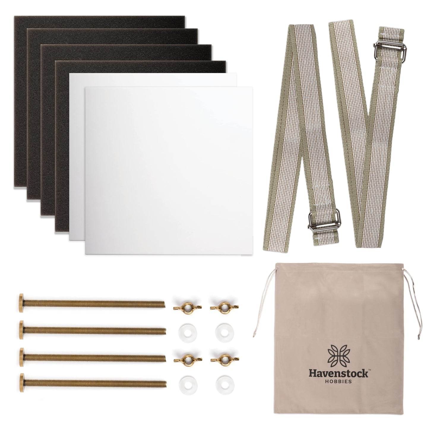 Flower Press Expansion & Accessory Kit (Press not included) - Extra Long Bolts, Silicone Washers, Travel Straps, Foam, Dessicant Boards, & Storage Bag - Professional Flower Pressing Accessories Set