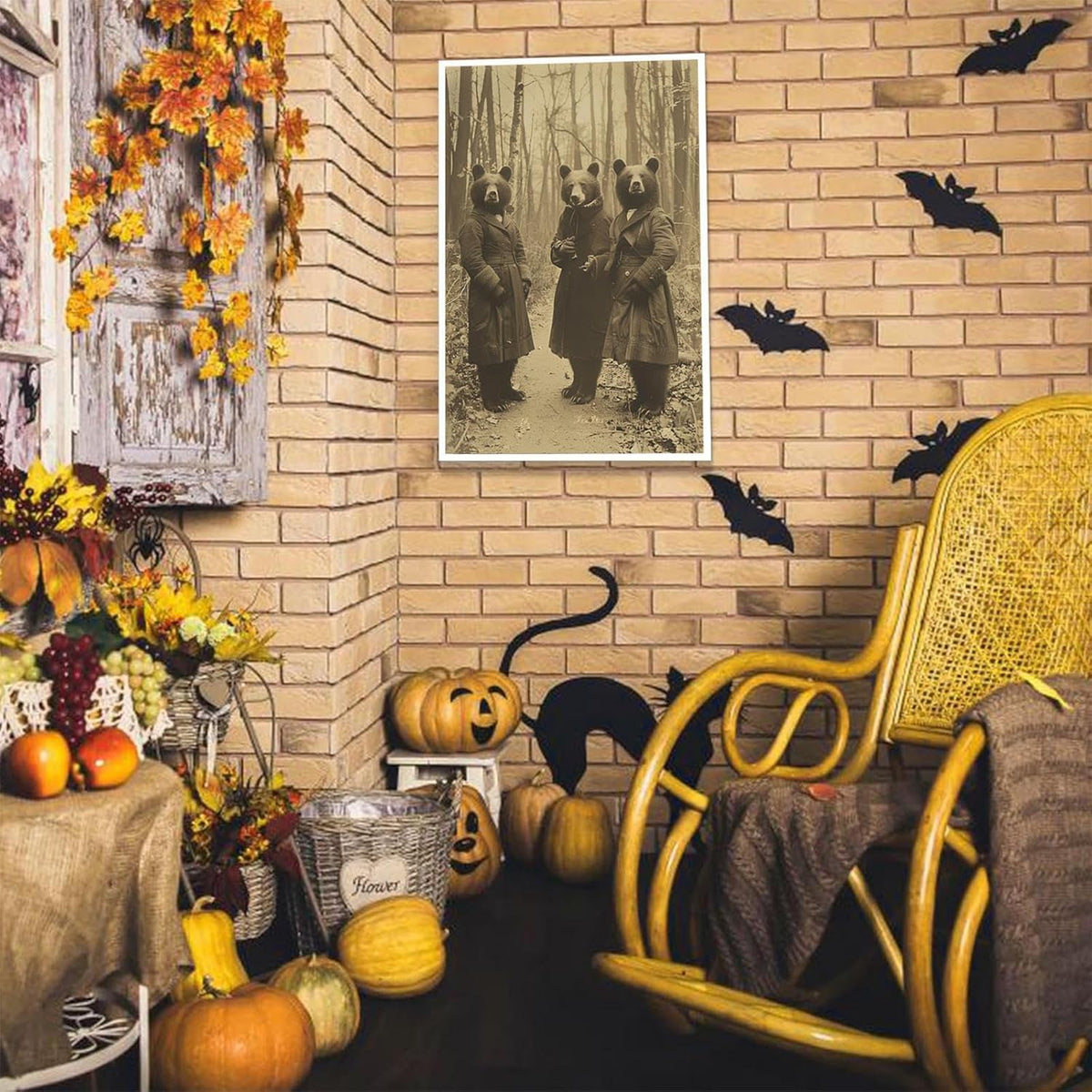 Vintage Horror Halloween Wall Decor Spooky The Three Bears In Occult Forest Spooky Canvas Wall Art Poster Gothic Dark Academia Decorations Room Creepy Print 12X16inch Unframed