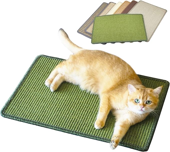 Pethave Cat Scratcher Mat, 23.6 x 15.7inch,Natural Sisal Cat Scratchers for Indoor Cats with Velcro Tapes,Cat Scratching Pad Rug,Horizontal Cat Scratching Mat Protect Furniture and Sofas (Brown)