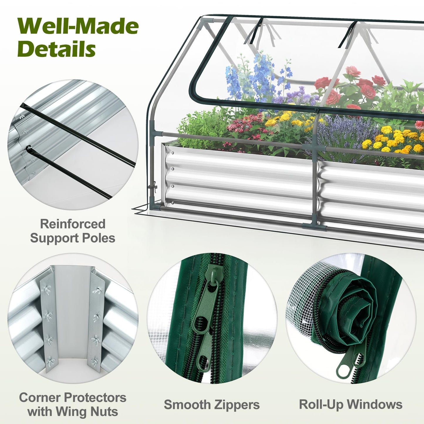 S AFSTAR Raised Garden Bed with Cover, 6FT x 3FT x 3FT Galvanized Bottomless Garden Bed with Greenhouse, Dual 2-Tier Roll-Up Windows, Easy Venting & Watering, Outdoor Metal Planter Box Kit with Cover